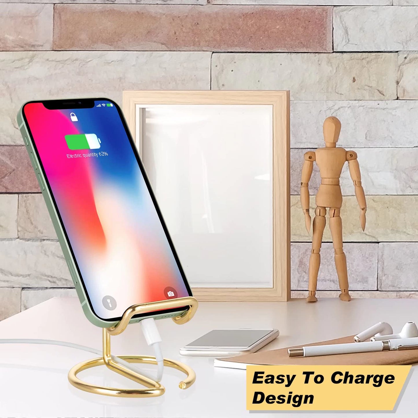 ROPOSY Cell Phone Stand for Desk, Cute Metal Gold Cell Phone Stand Holder Desk Accessories, Compatible with All Mobile Phones, iPhone, Switch, iPad