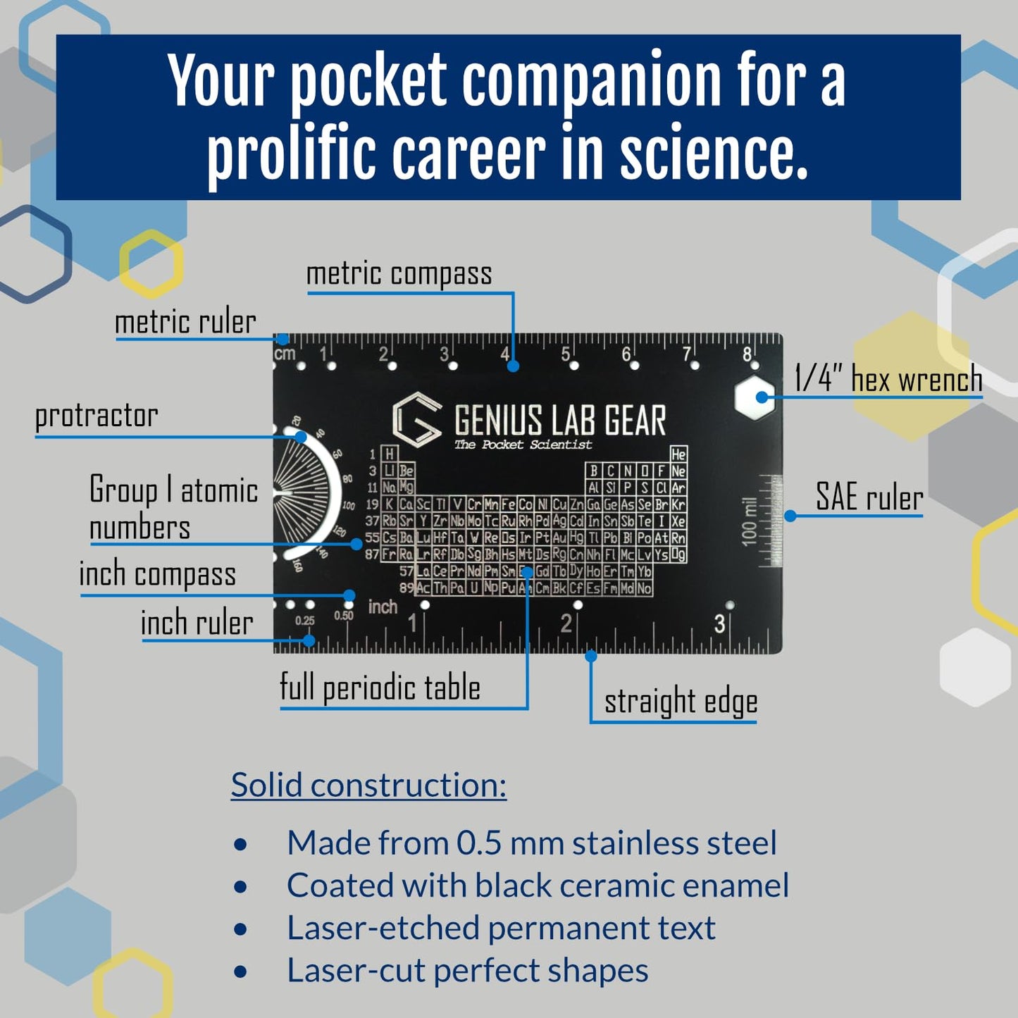 The Pocket Scientist - Small Metal Science Ruler Scale, Cool Tech Gadget Mini Multitool, Unique Techie/Geek/Nerdy STEM College Student Graduation Gift, 3 Inch Metric Imperial Tool Kit- Genius Lab Gear
