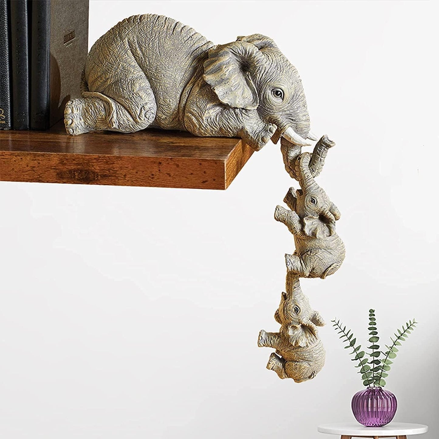 YWHWXB Collectable Elephant Shelf Sitter 3Pcs Set, Mother Elephant Hanging Baby Elephants on The Edge, Mantelpiece Decoration, Hand-Painted Resin Figurines for Home Decor Gift
