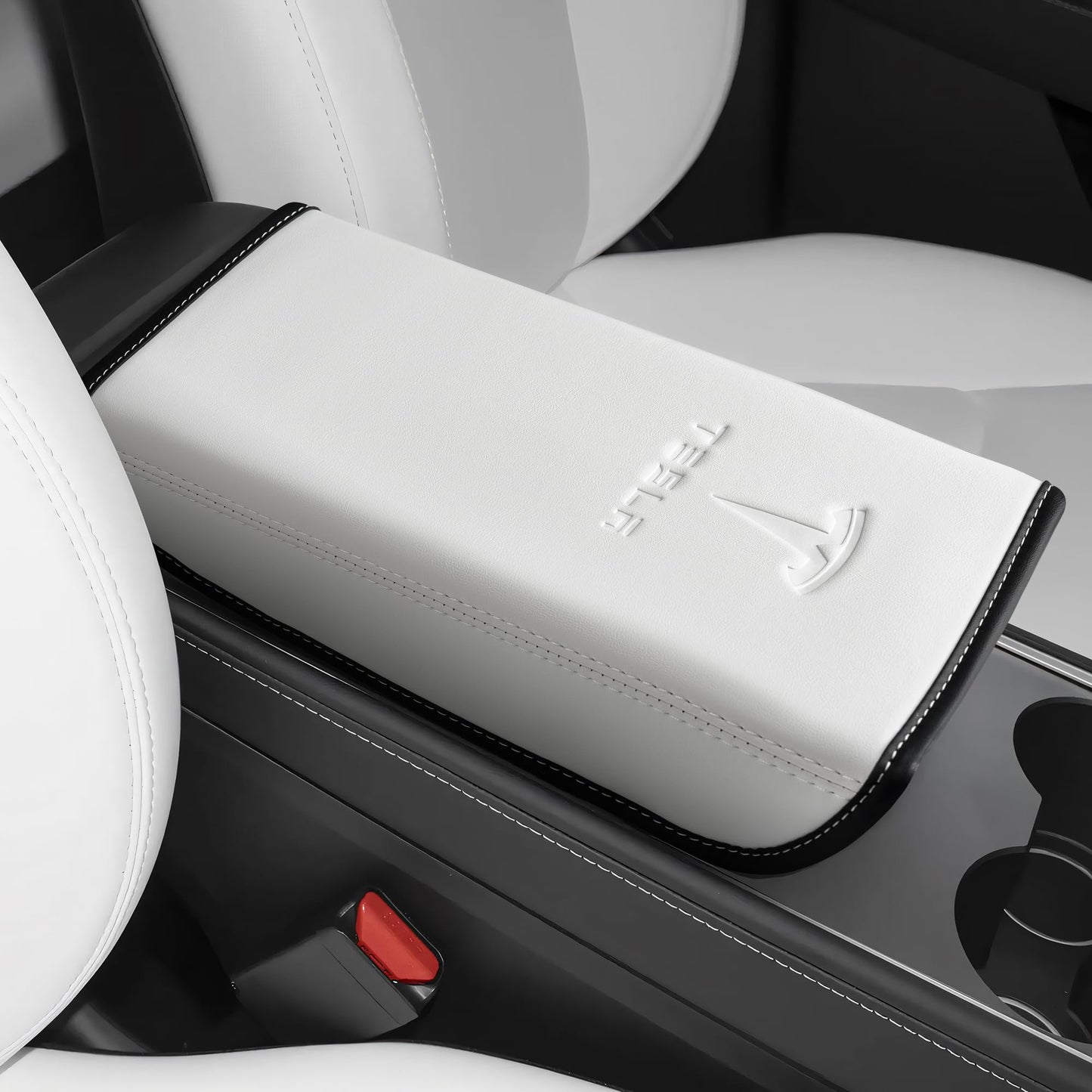 Tinlucys Armrest Cover Designed for Tesla Model 3/Y 2017-2023 2024,Leather Center Console Cover for Tesla Model 3/Y Interior Accessories White