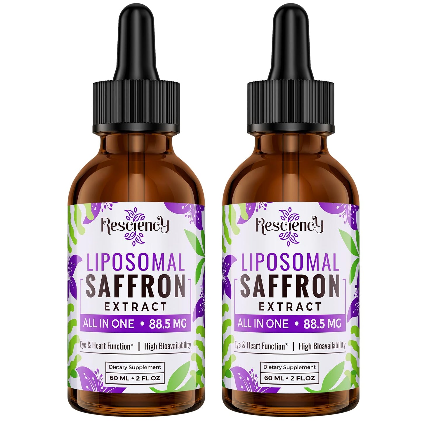 Saffron Supplements - 88.5 mg Saffron Extract Better Bioavailability Liposomal Drops for Mood, Energy, Vision & Focus with Ashwagandha, Turmeric, Magnesium, Zinc, Vitamin B12 & D3, 60 ml, 60 Servings