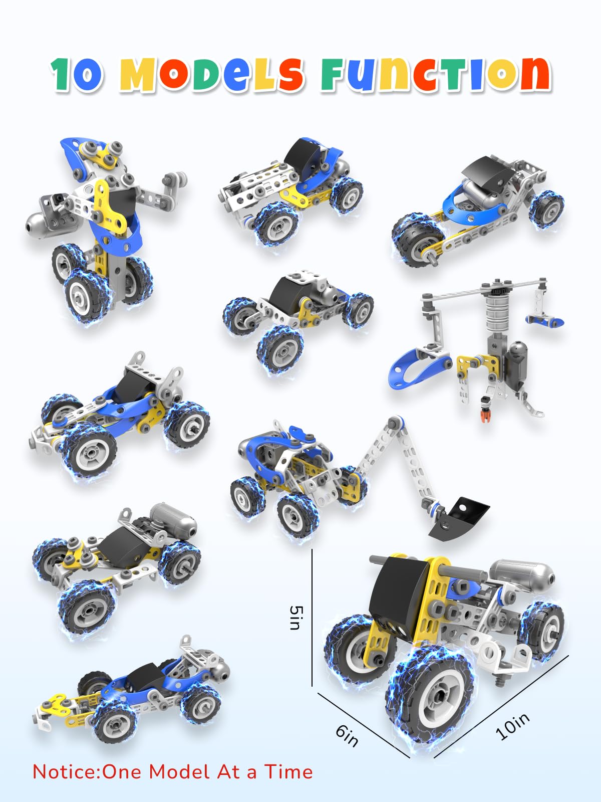 STEM Toys for 5 6 7 8+ Year Old Boy,10 in 1 Electric Building Toys for Kids Ages 4-8 5-7 6-8, Educational Racing Construction Science Kit for Boys 4-6 8-10, Creative Activities Birthday Easter Gift