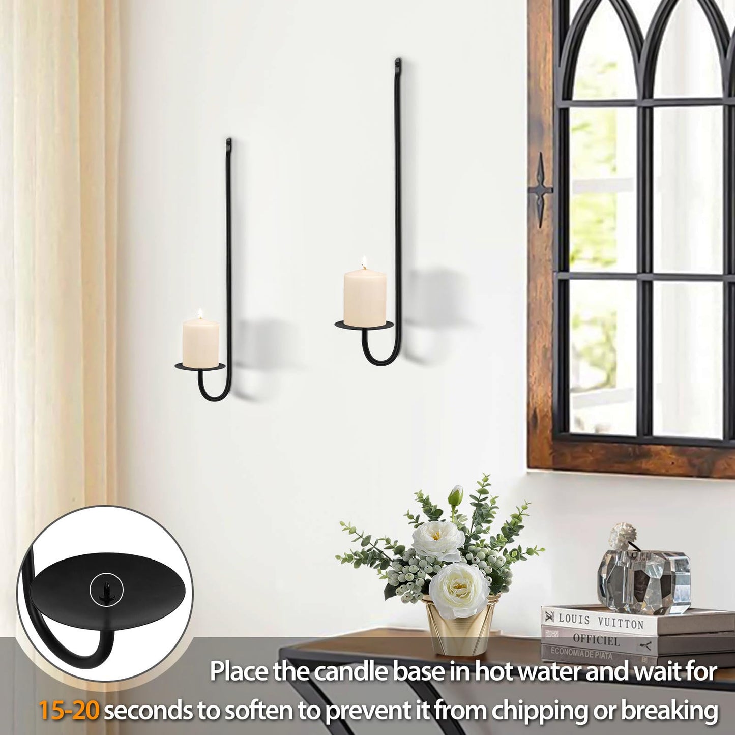 Candle Sconces Set of 2, XAROO Taper & Pillar Wall Candle Holder, Black Wall Sconces Set of Two, Decor for Entryway, Stair Corner, Living Room