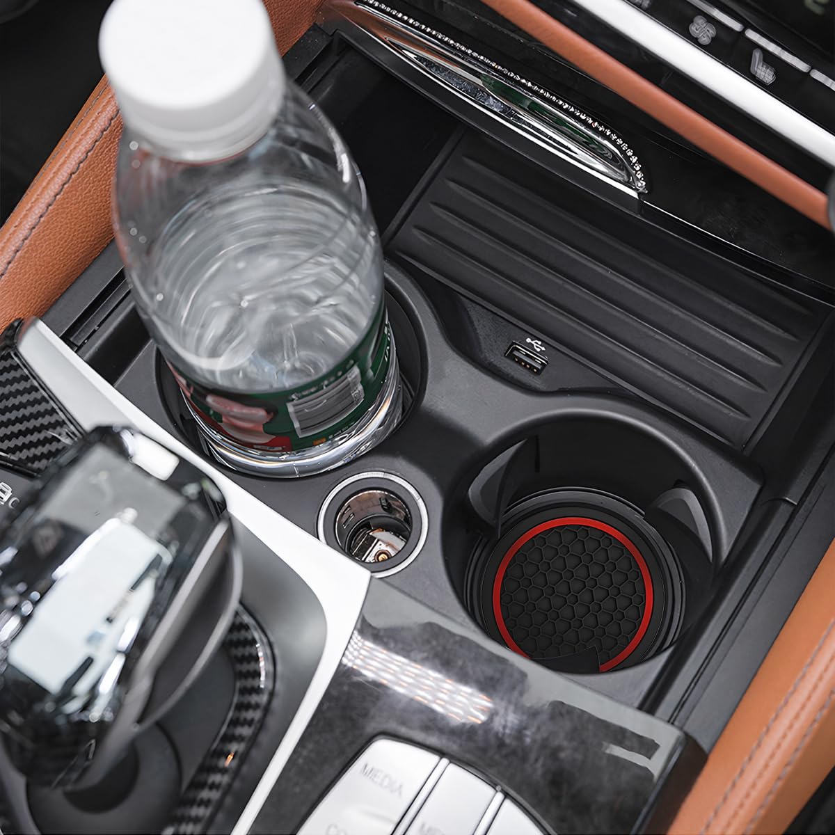 Mandark 4PCS Car Cup Holder Coasters, 2.75 Inch Non-Slip Insert Water Bottle Holder Pads, Dustproof Automotive Interior Accessories Mat, Universal for Vehicles, Trucks, RVs and More(Black/Red)