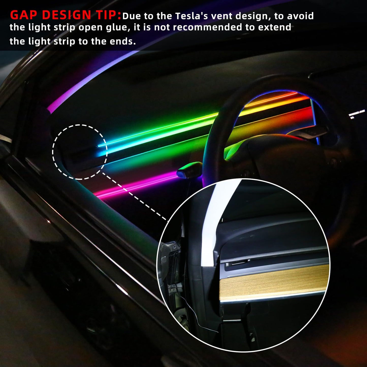 Tesla Model 3/Y/S/X Dreamcolor Acrylic Interior Car LED Strip Light with USB/Type C, 10 in 1 with 175 inches 600 LEDs Tesla Ambient Lighting Kits, Sound Active Function Neon Tesla Accessories