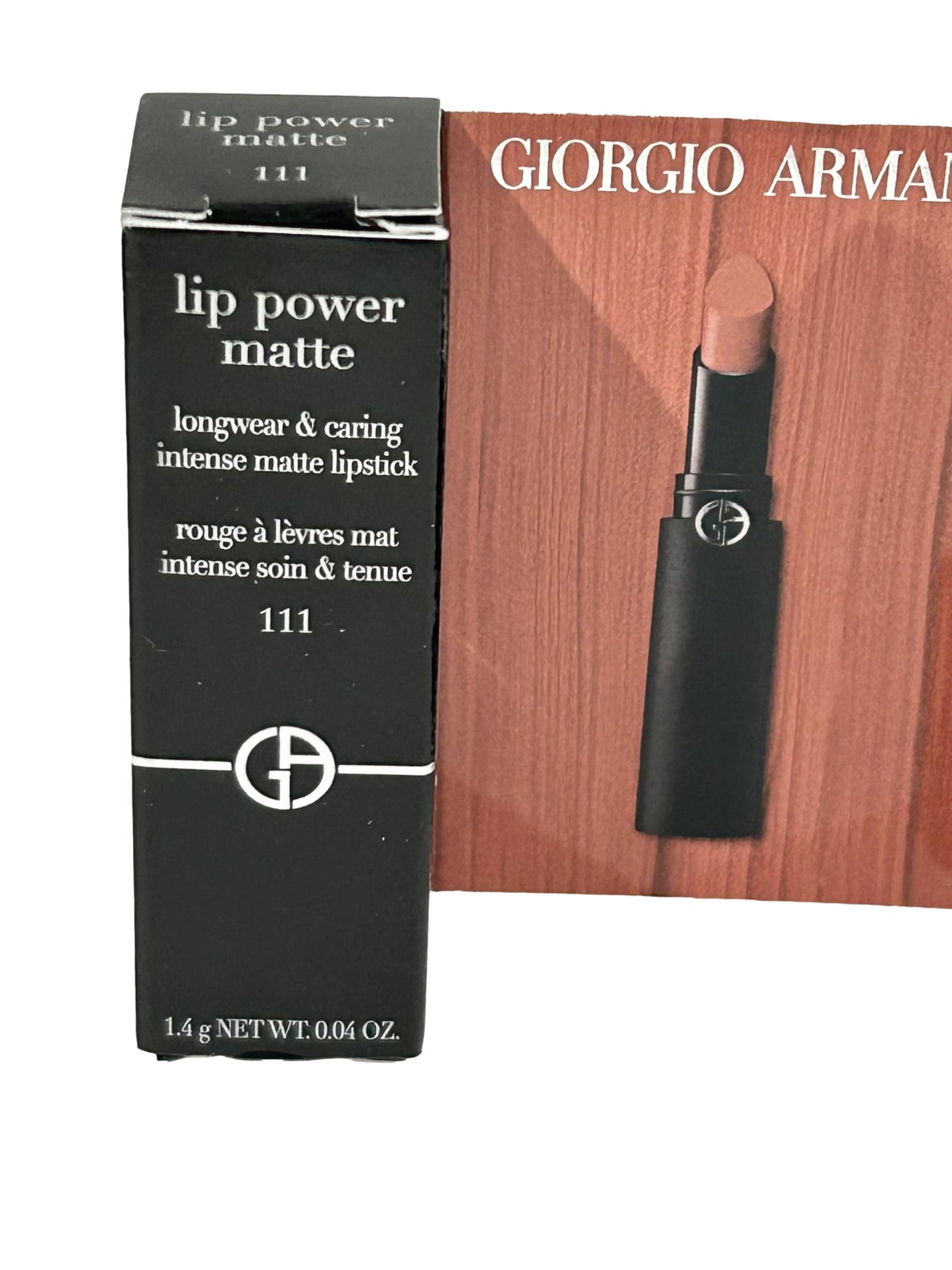GIORGIO ARMANI LIP POWER MATTE MINI (nude) Longwear Intense Matte Color # 111 (looks NUDE) - 1.4 g / 0.04 oz (MINI/SMALL/SAMPLE SIZE/TRAVEL SIZE) - 3058