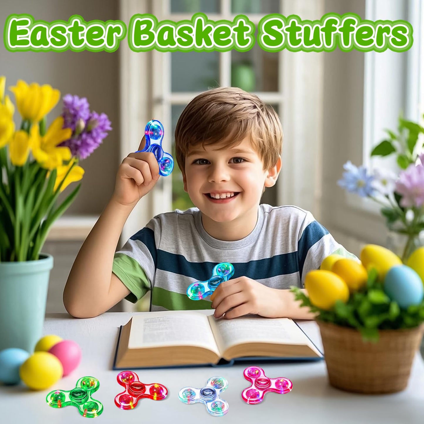 Fidget Spinner for Kids 2 Pack, Light up Sensory Fidget Toys Adults Kids 4-8-12 with Autism ADHD, Easter Egg Fillers Basket Stuffers Classroom Prizes Party Favors, Glow Spinners Stress Anxiety Relief