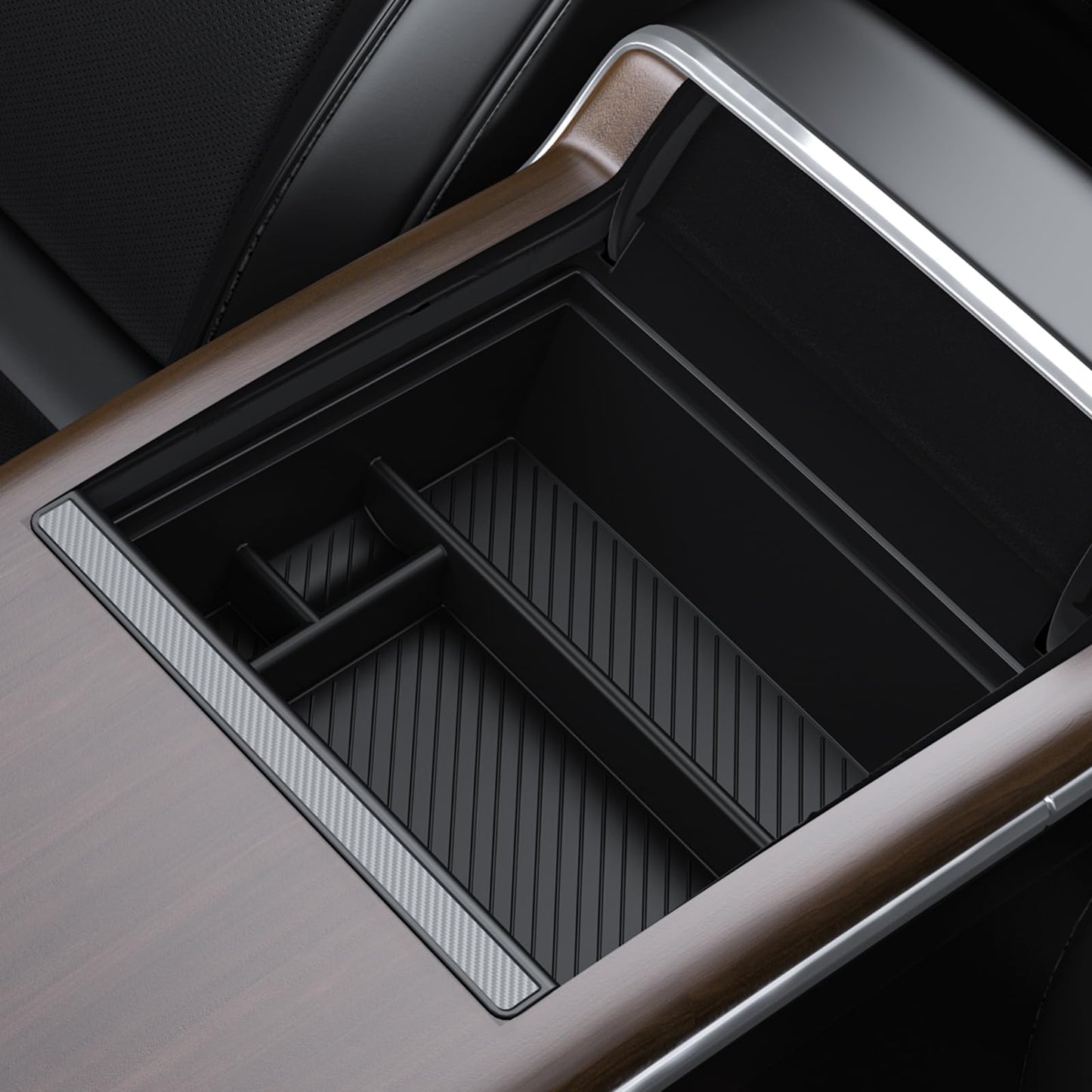 BASENOR Upgraded 2022-2025 Tesla Model S Model X Center Console Organizer Tray(Carbon Edition), Armrest Storage Box for Model S/Model S Plaid Model X/Model X Plaid Interior Accessories