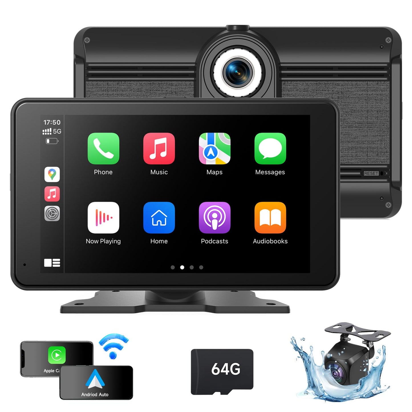 Portable Wireless Carplay Screen for Car, 4K HD A-pple CarPlay & Android Auto Touchscreen with Backup Camera/Mirror Link/Car Audio Receivers/Bluetooth/Siri/GPS Navigation-7 Inch