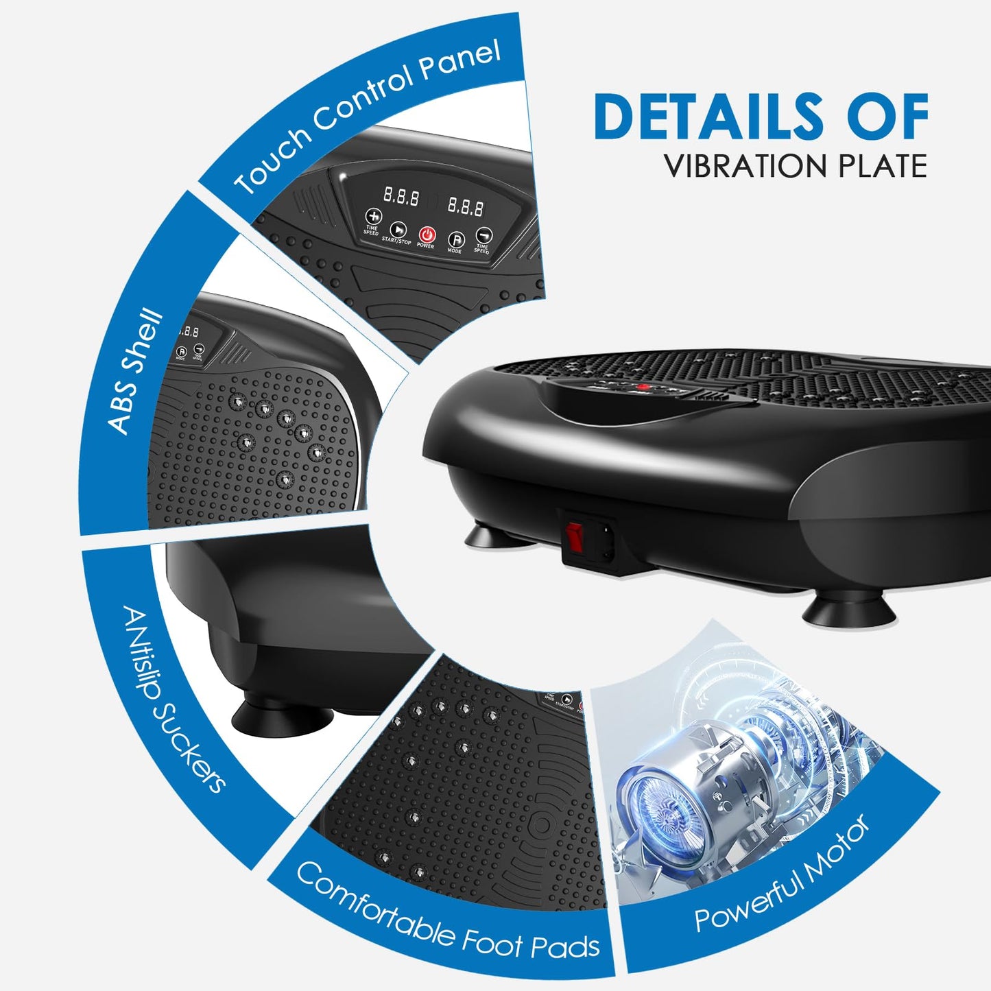 Natini Vibration Plate Exercise Machine - Whole Body Workout Vibration Platform Lymphatic Drainage Machine for Weight Loss Home Fitness W/Pilates Bar Resistance Bands Remote - Black