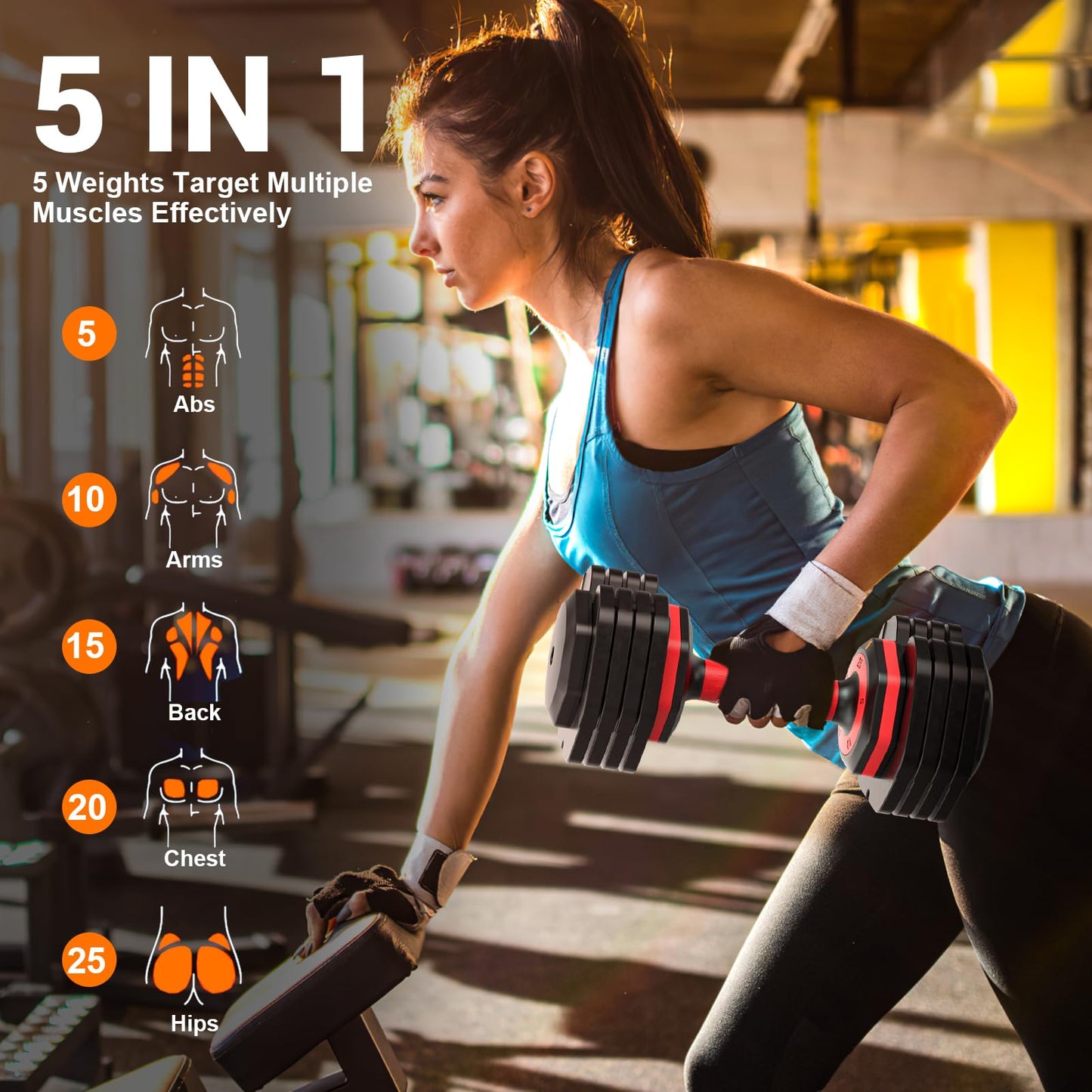 Rendpas Adjustable Dumbbells Set of 2, Select Weight Dumbbell Set, 5 in 1 Free Dumbbell Set with Anti-Slip Texture Handle, Weight Set For Home Gym Suit both Men and Women (25lb 2pcs)