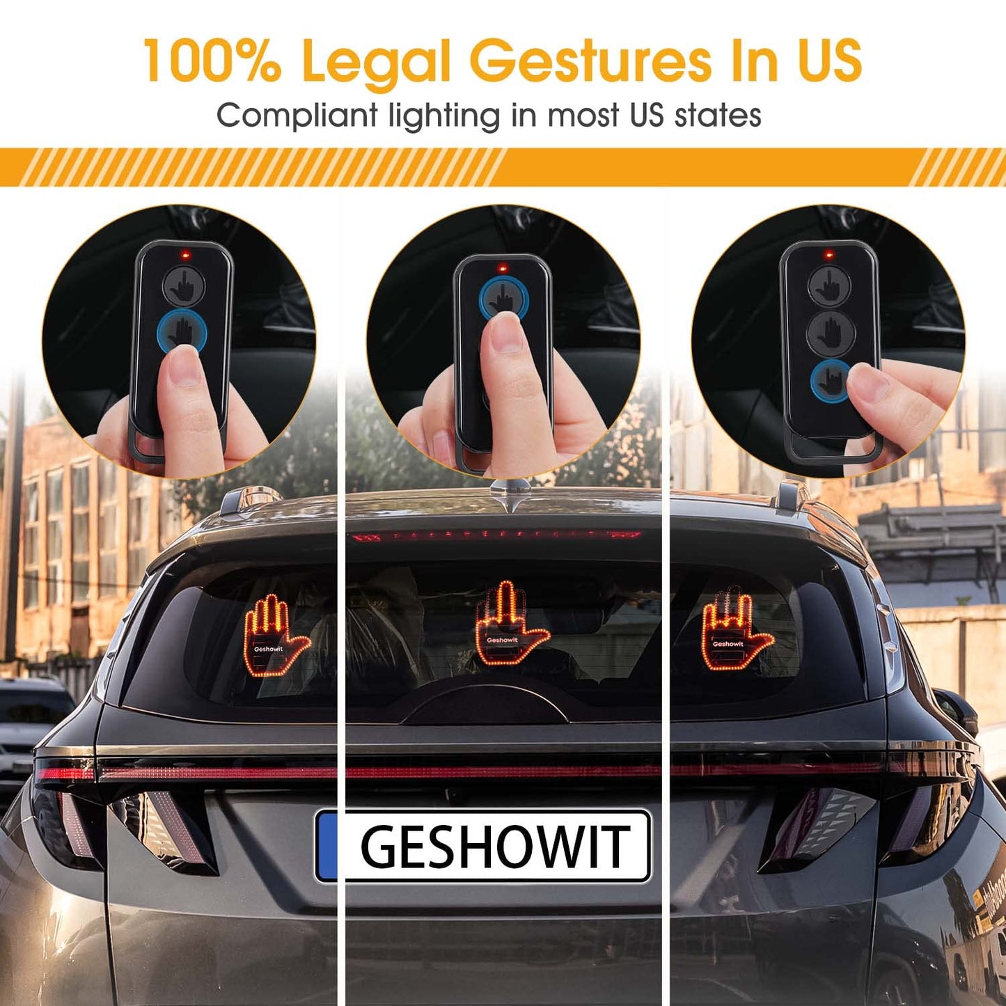 Car Accessories for Men, Car Middle Finger Light with Remote - Give The Bird & Wave & Love to Drivers - Truck Accessories, Finger Flicker LED Hand Gesture Signs, Ideal Gift for Men and Women