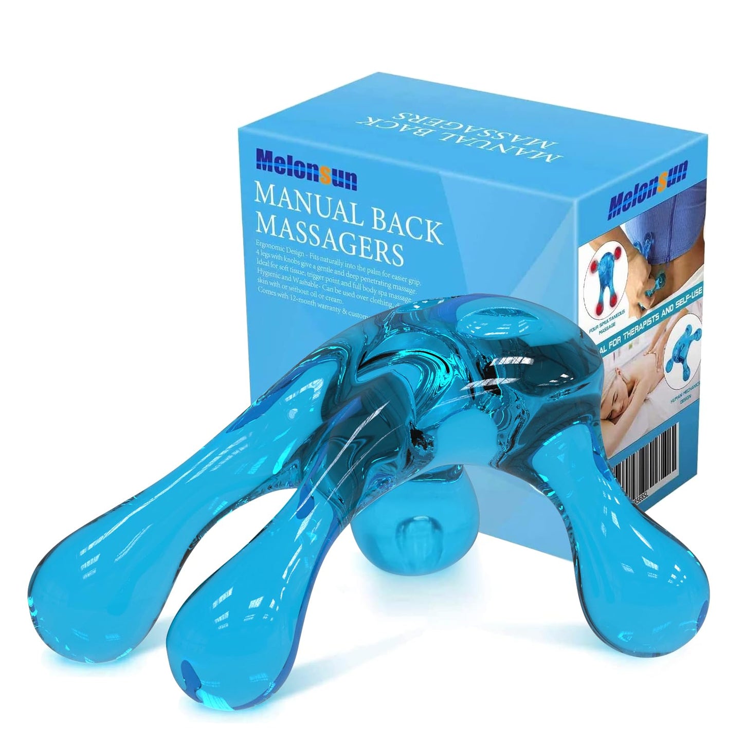 melonsun Palm Massage Tool - Easier Grip Handheld Massage Tool, Four Point Massage Tool, for Deep Tissue Pain Relief (Blue)