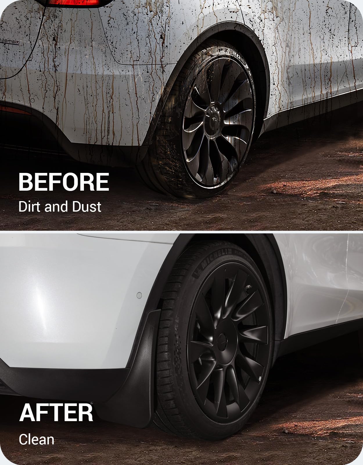 BASENOR 2025 Upgraded Tesla Model Y Mud Flaps Splash Guards Vehicle Sediment Protection No Drilling No Tape Mudflaps Tire Protector Mudflaps All Weather Tesla Exterior Accessories (Set of 4)
