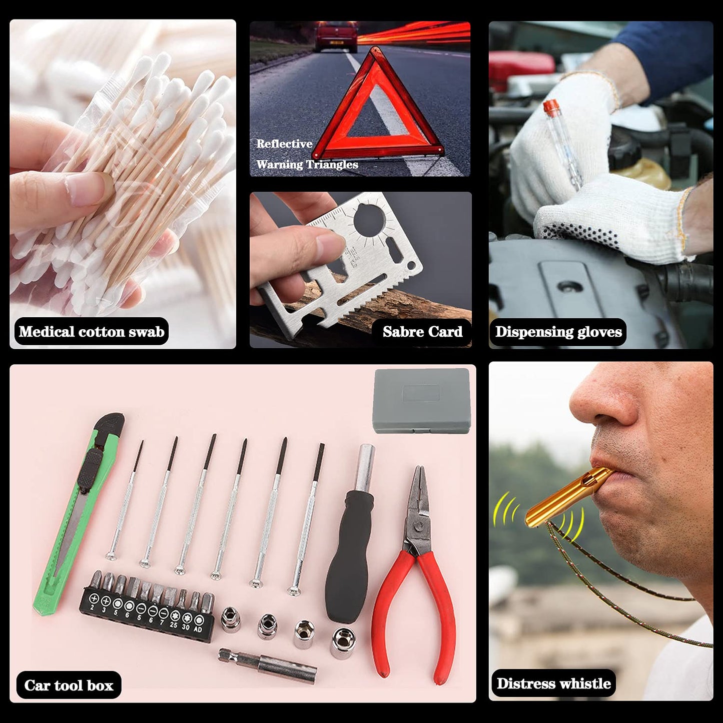 LIANXIN Roadside Car Emergency Kit- Car Safety Kit,Car Kits Emergency,High Power Car Vacuum,Jumper Cable Kits,Reflective Warning Triangle,Car Emergency Kit