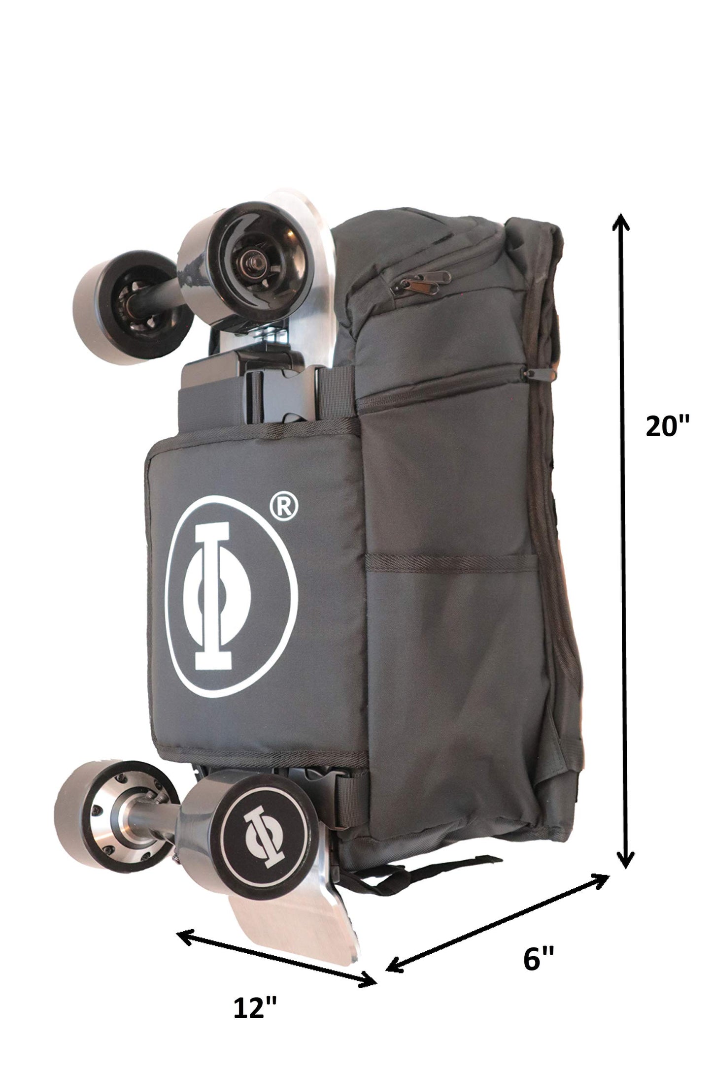 GoRide Electric Skateboard or Regular Skateboard Longboard Backpack Bag Carrier for Any Size Board with Laptop Case for Commuting, Work, or College Tech (Black)