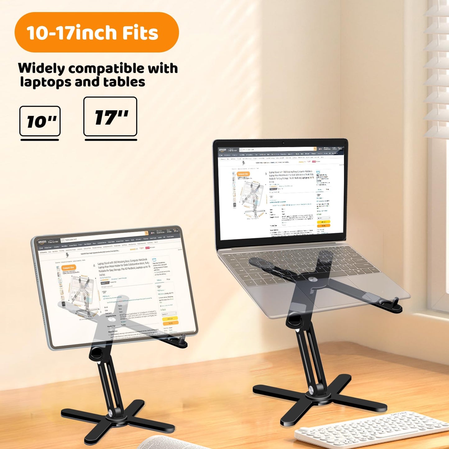 Moallia Laptop Stand with 360 Rotating Base, Computer Notebook Laptop Riser Metal Holder for Desk Collaborative Work, Fully Foldable for Easy Storage, Fits All MacBook, Laptops up to 16 inches, Black