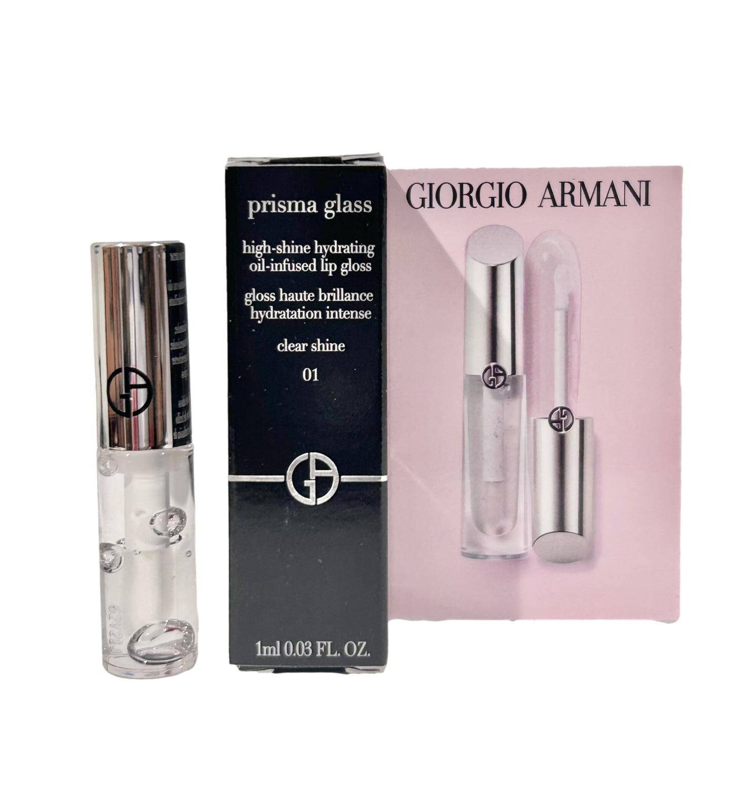 GIORGIO ARMANI Oil Lip Gloss PRISMA GLASS CLEAR SHINE # 01-1 ml / 0.03 FL oz (Small 4344)