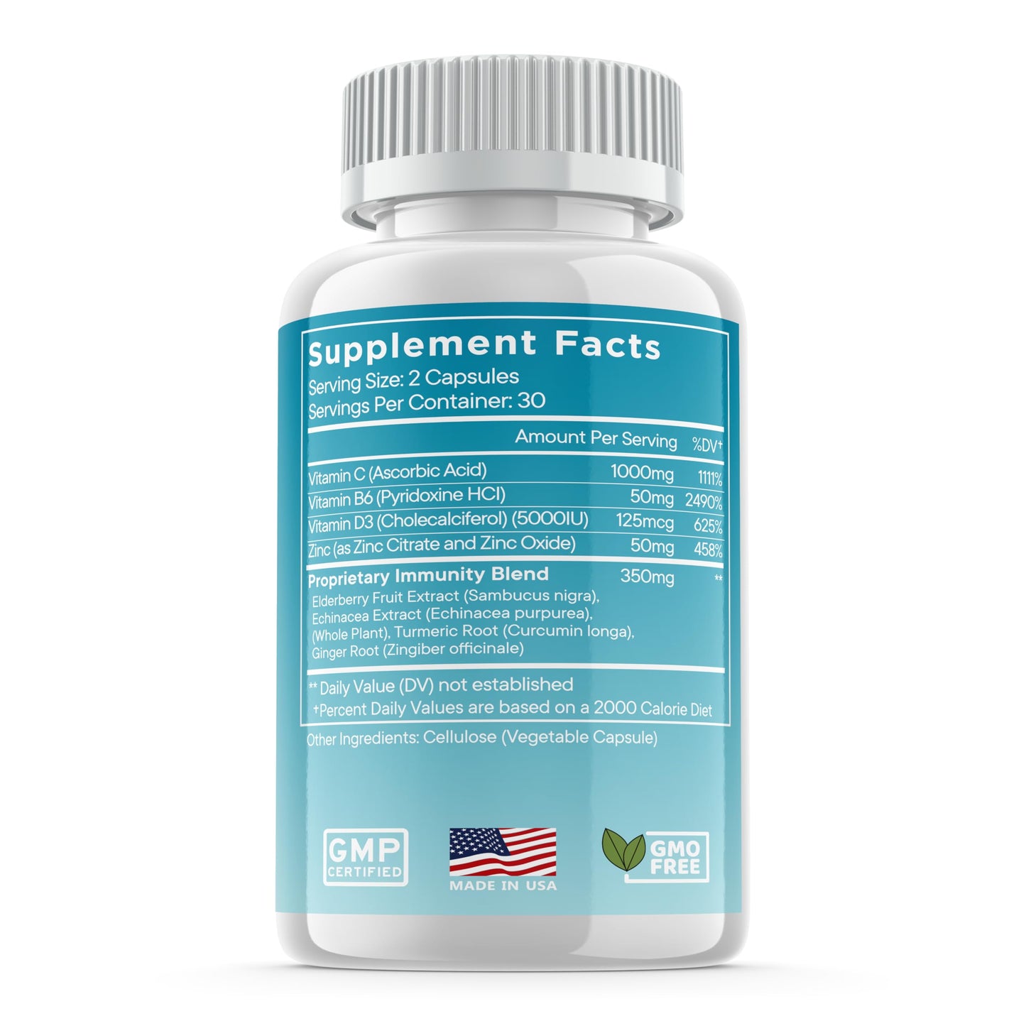 8 in 1 Immune Defense Support, Immunity Vitamins Supplement Booster with Zinc 50mg, Vitamin C Elderberry Vit D3 5000 IU, Turmeric Curcumin & Ginger, Echinacea - Allergy Relief for Kids Adults (2 Pack)