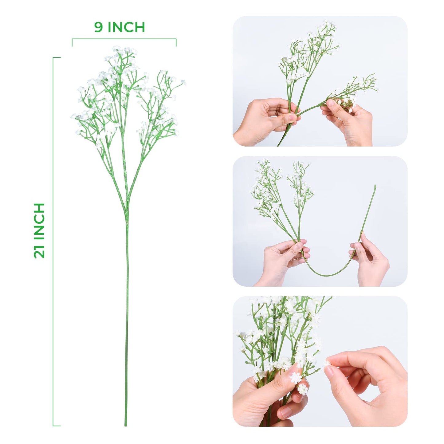 LYLYFAN Babys Breath Artificial Flowers,18 Pcs Gypsophila Real Touch Flowers for Wedding Party Home Garden Decoration White