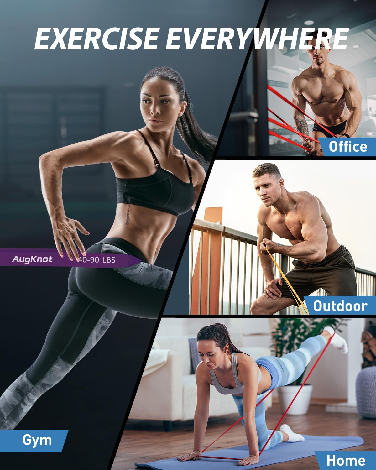 AugKnot Resistance Bands for Working Out: 5-Levels Exercise Bands Set - Pull Up Assistance Elastic Silicone - Physical Therapy/Stretching/Training - Home Gym for Women&Men