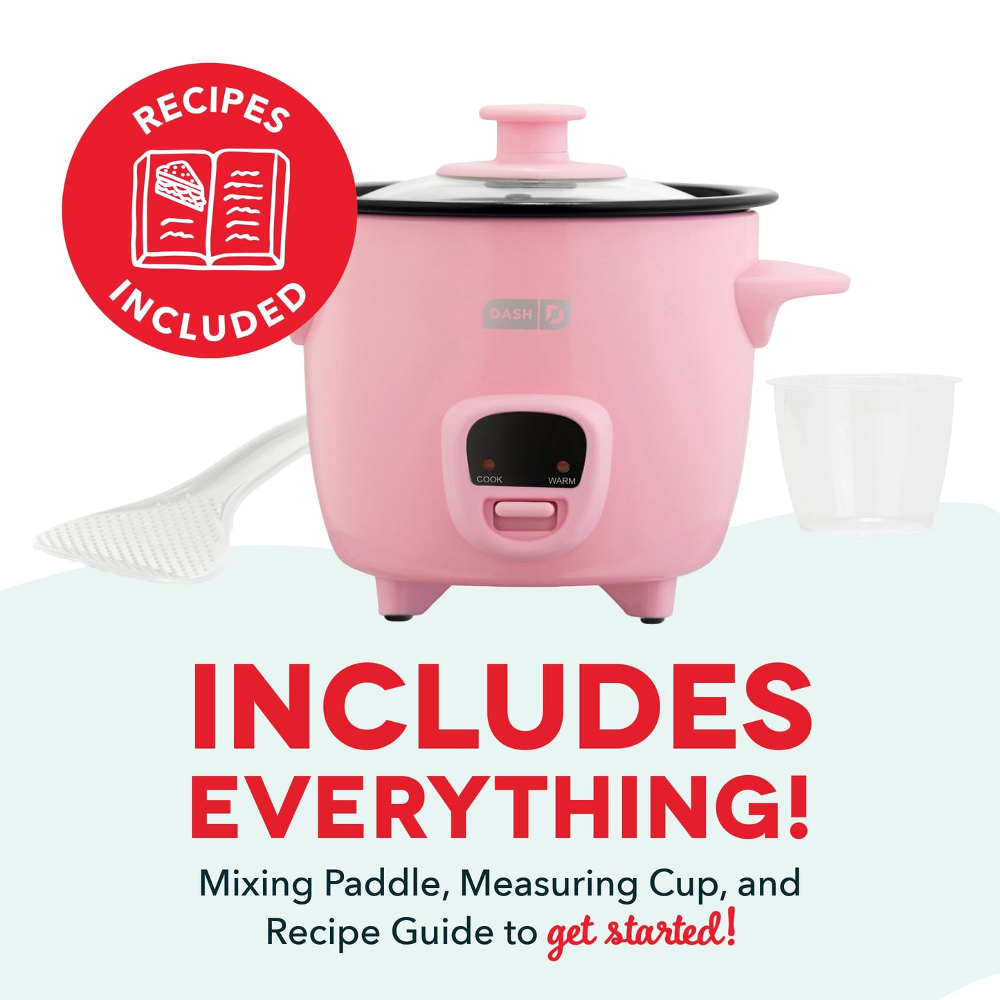 DASH Mini Rice Cooker Steamer with Removable Nonstick Pot, Keep Warm Function & Recipe Guide, Half Quart, for Soups, Stews, Grains & Oatmeal - Pink