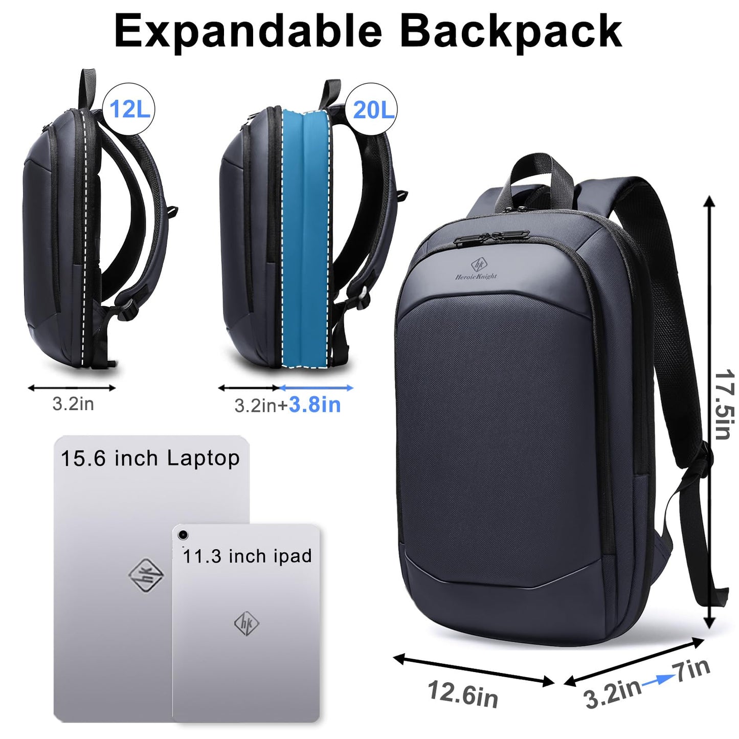 Slim Laptop Backpack for Men,Waterproof Expandable High Tech Business Work Backpack for Men and Women,15.6 Inch Lightweght Anti-theft Travel Backpack Durable College Casual Daypack Computer Laptop Bag