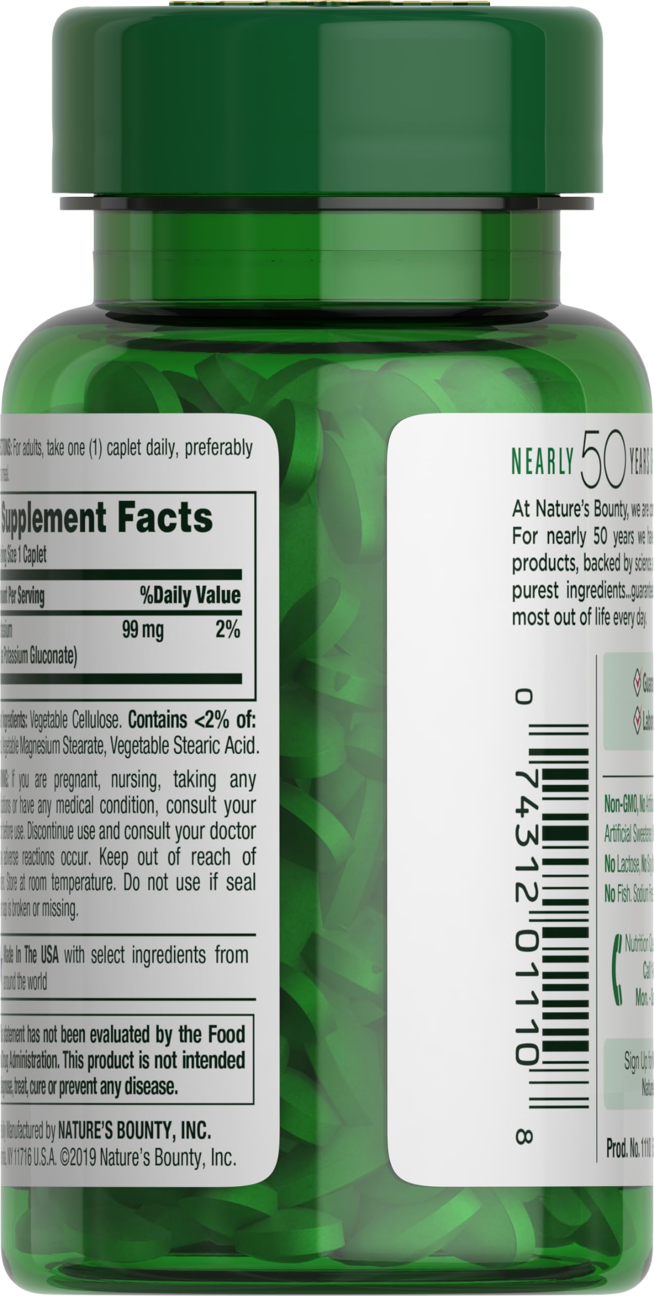 Nature's Bounty Potassium, Supports Fluid Balance, Dietary Supplement, 99 mg, 100 Caplets