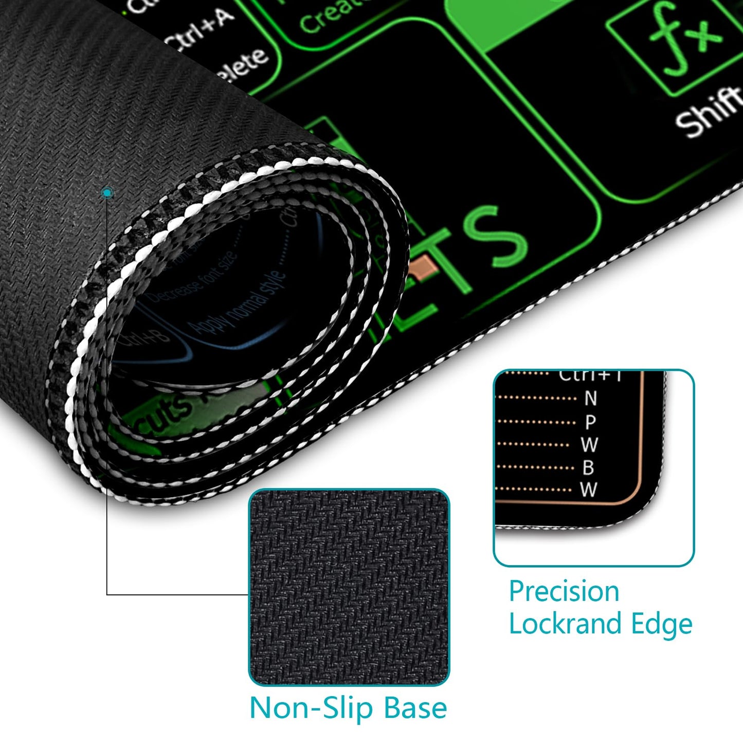 LIMKRIAN Office Software Excel Shortcuts Mouse Pad, Extended Large Cheat Sheet Mousepad, Mouse Pads for Desk Non-Slip, Keyboard Mouse Pad for Laptop Computer Work Office Desk Accessories 31.5x11.8 in
