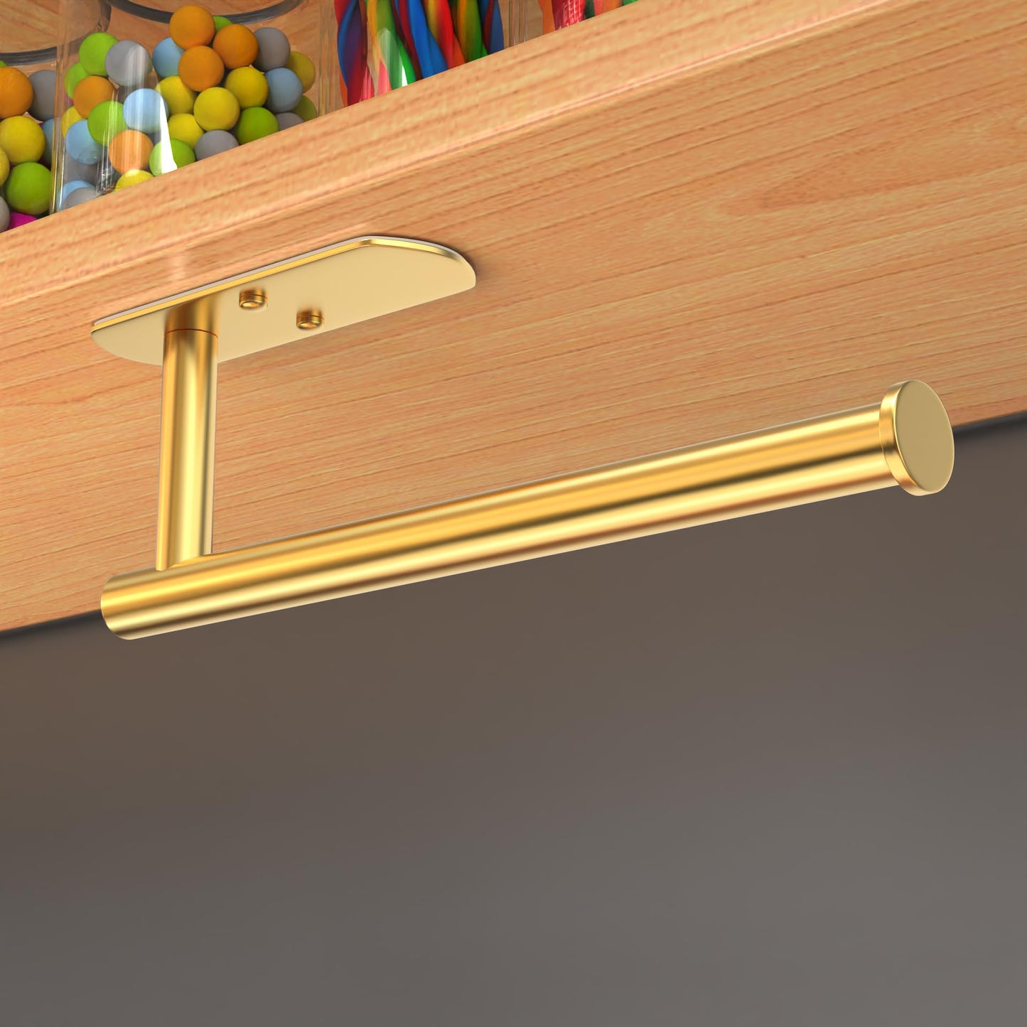 VAEHOLD Self Adhesive Paper Towel Holder Under Cabinet Mount, Wall Mounted Paper Towel Roll Holder for Kitchen, Bathroom, Wall - SUS304 Stainless Steel (Gold)