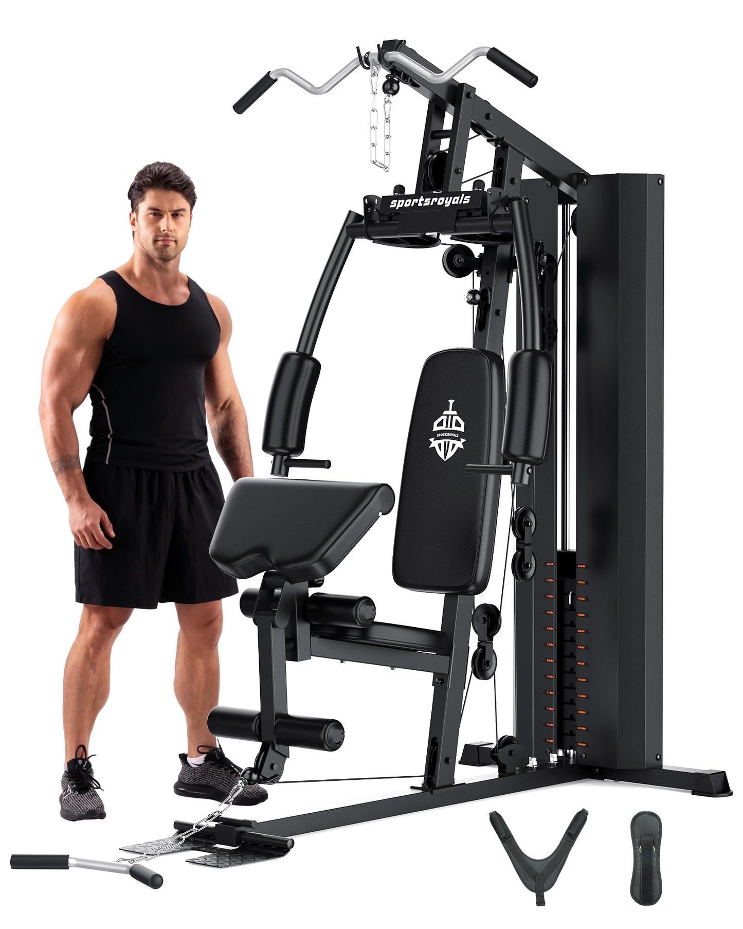 Home Gym, Multifunctional Home Gym Equipment, Workout Station with 154LBS Weight Stack, Exercise Equipment for Full Body Traning with Pulley System
