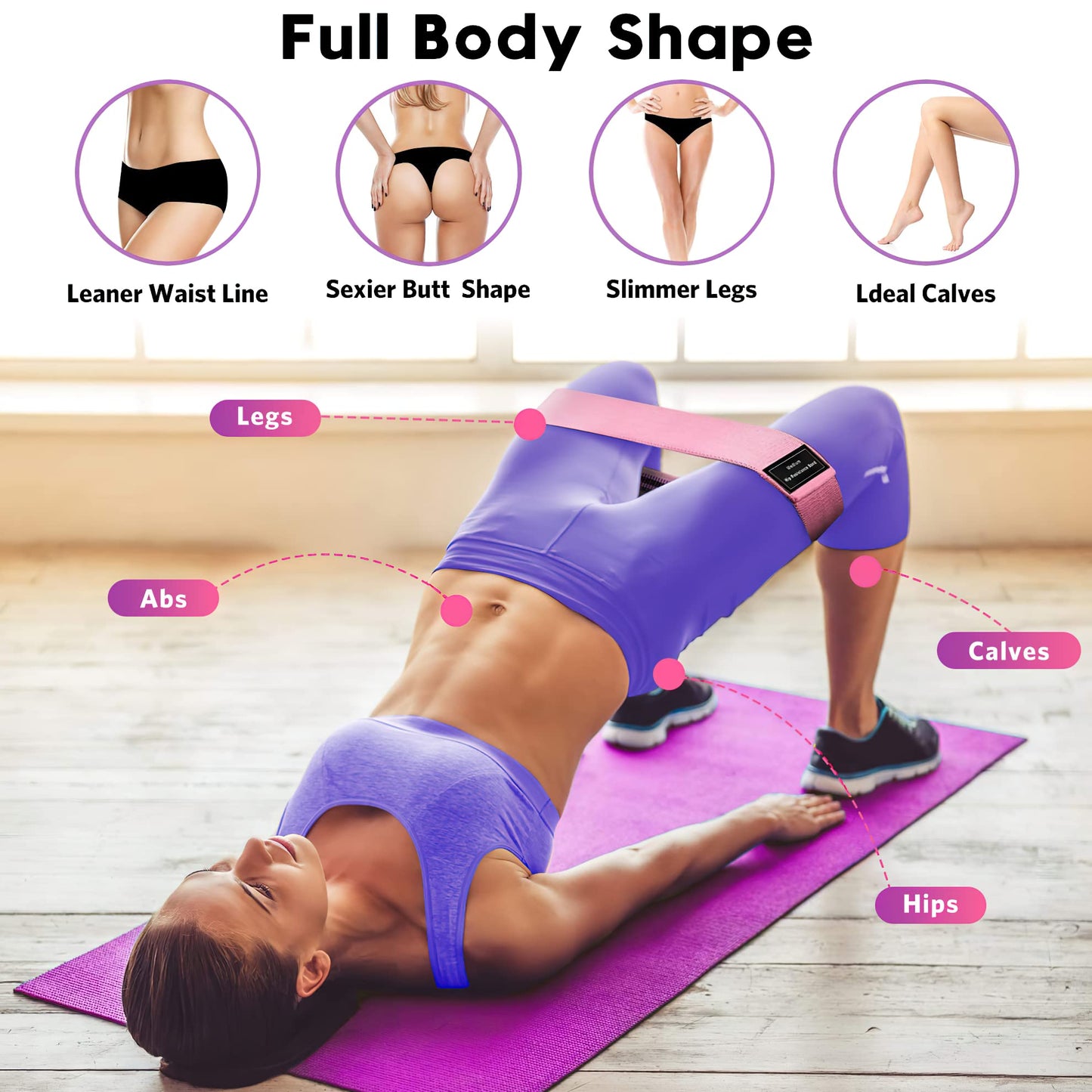 Renoj Resistance Bands, Exercise Workout Bands for Women and Men, 3 Set of Stretch Bands for Booty Legs for Yoga Starter, Pilates Flexbands
