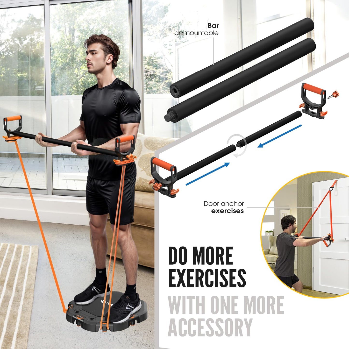 Push Up Board,Workout Equipment,Ab Roller Board with 4 Wheels,Push up Handles for Floor,Home Gym System with Resistance Bands&Pilates Bar,Exercise Fitness Equipment for Full Body