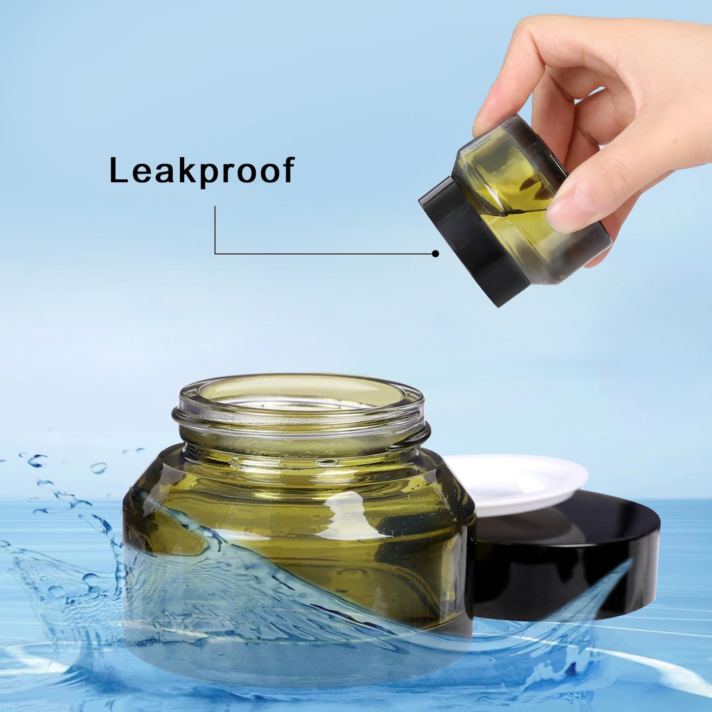 1.7 oz Glass Cosmetic Jars With Lids, 3 Pack Small Containers, 50 ml Green Empty Makeup Jars for Sample, Cream, Lotion