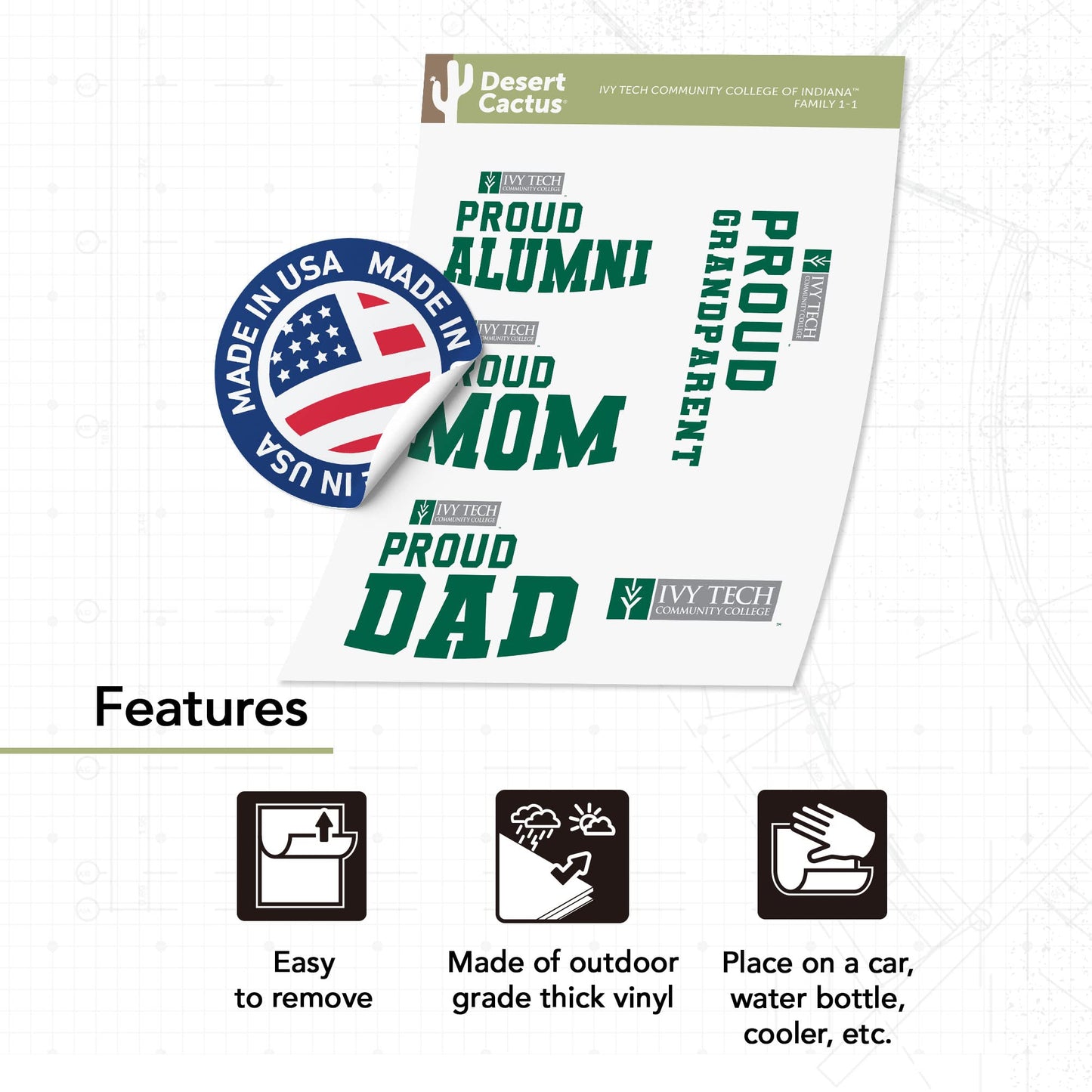 Desert Cactus Ivy Tech Community College of Indiana Sticker Eagles ITC Vinyl Decal Laptop Water Bottle Car Scrapbook Sheet (Family Full Sheet)