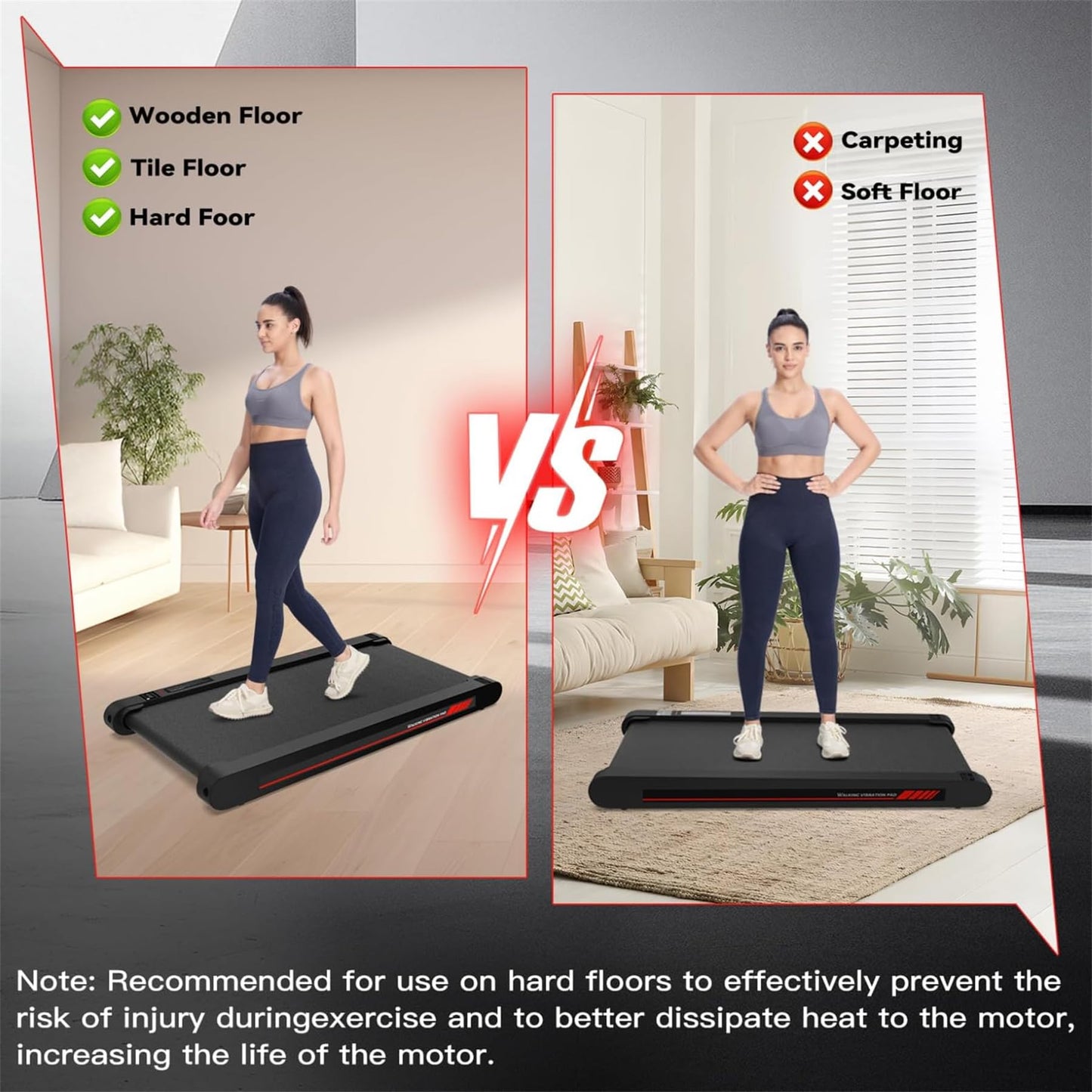 Walking Pad Treadmill with APP, 3 in 1 Under Desk Treadmill, 2.5HP Low Noise Walking Vibration Pad with Remote Control,Portable Treadmills for Home Office, Red