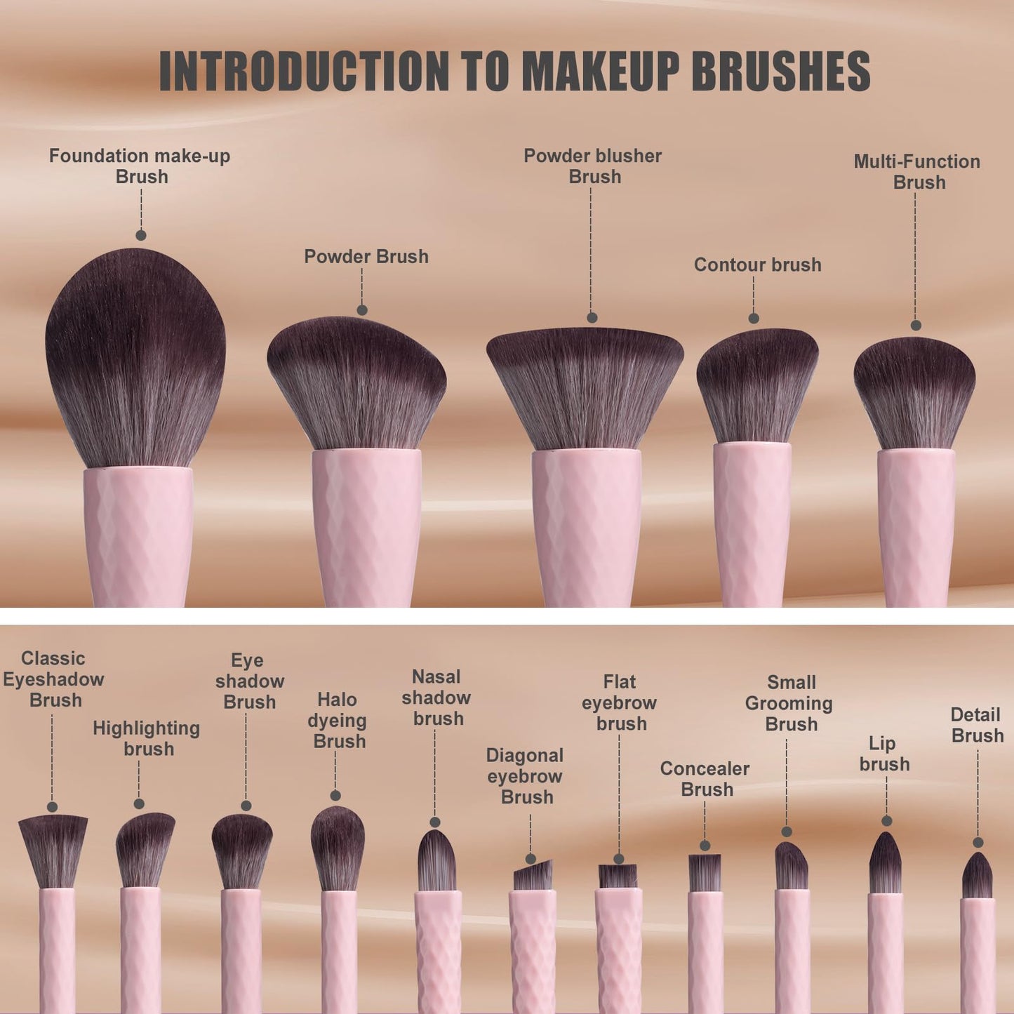 BS-MALL Travel Makeup Brushes – Professional and Durable 16-piece Set Detachable Rotating Handles, Eco-Friendly Design, Comes with Storage Barrel(Pink Travel Case)