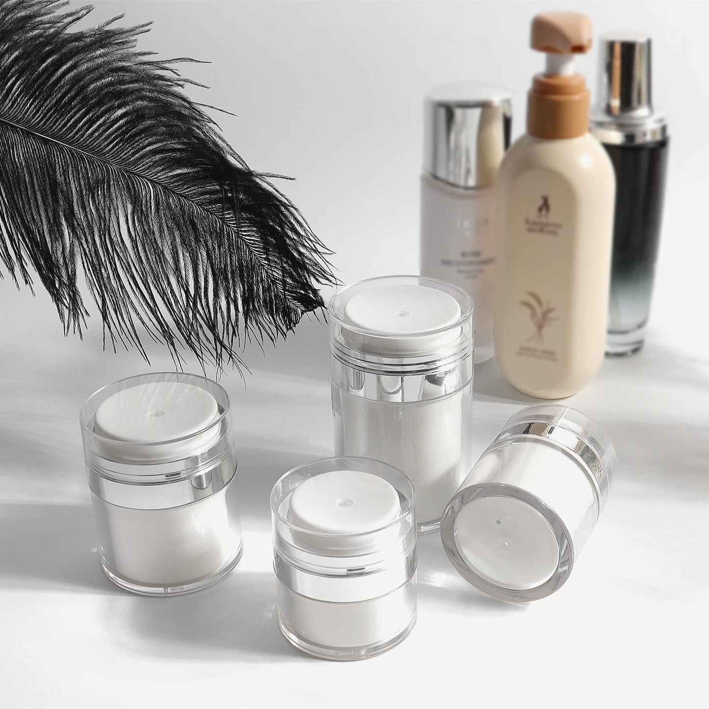 Airless Pump Jar - 0.5 Oz Travel Lotion Container Pump Dispenser for Cream, Mothers Birthday Gifts for Mom, Refillable Empty Jar Vacuum Bottle for Moisturizer, Skincare, Makeup