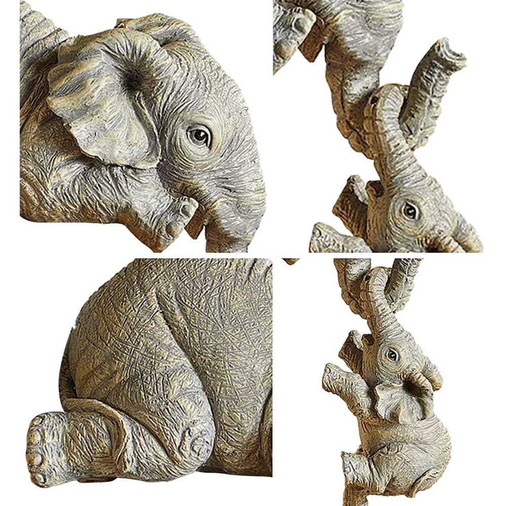 LSLANSOON 3 Set Elephant Shelf Sitter, Mother Elephant Hanging 2 Baby Elephants on The Edge, Hand-Painted Resin Collectable Figurines for Home Decor Gift