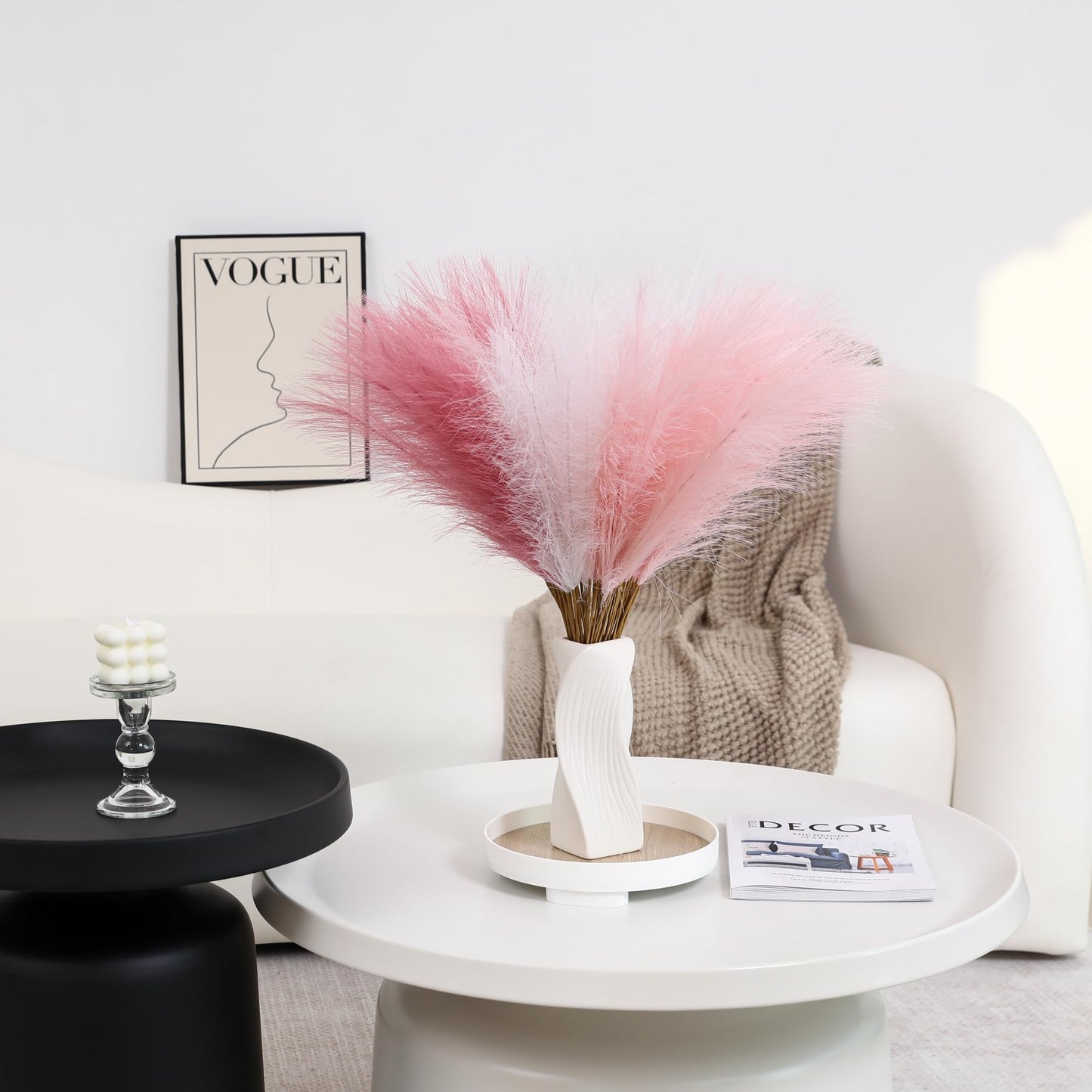 Wertuirk 60pcs Faux Pampas Grass - 24 Inch Pink Pampas Grass Home Decor, Artificial Colored Pompas Grass for Room Decor, Wedding Centerpieces and Baby Shower Decorations (Blush & White & Pink)