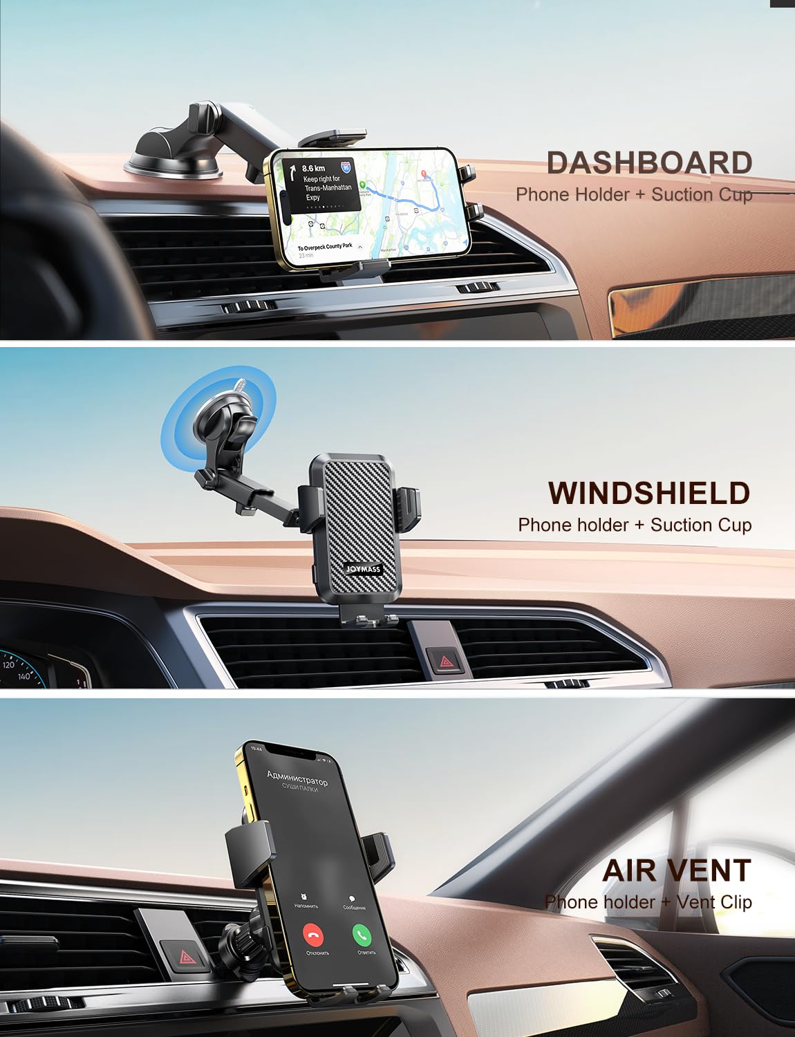 JOYMASS Wireless Car Charger, Phone Holders for Your Car, 15W Auto Clamping Phone Mount Car Accessories for iPhone 16 15 14 13 12 Mini Pro Max 11 XR XS, Samsung Galaxy S24 Ultra S23 S22+ Note 20, etc