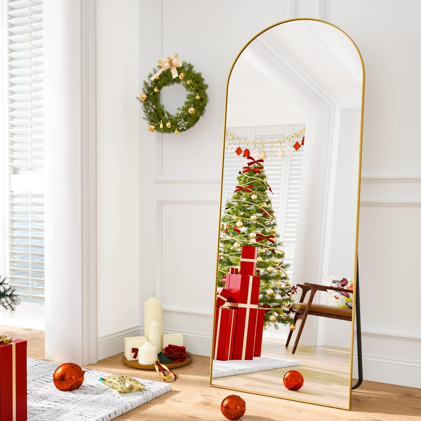 HARRITPURE 64"x21" Arched Full Length Mirror Free Standing Leaning Hanging Mounted Mirror Aluminum Frame Modern Simple Home Decor for Living Room Bedroom Cloakroom, Gold