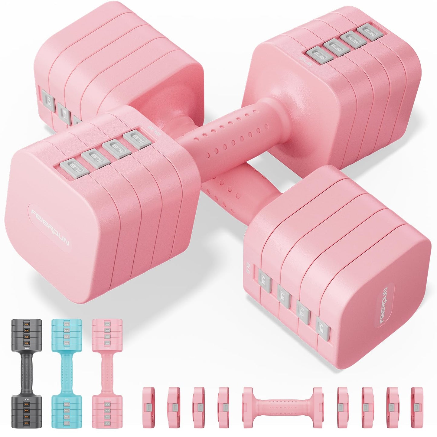 FEIERDUN Adjustable Dumbbells Set (2-10 lbs) for Home Gym – Quick Adjustment Hand Weights for Effective Full Body Workouts, Ideal for Men/Women