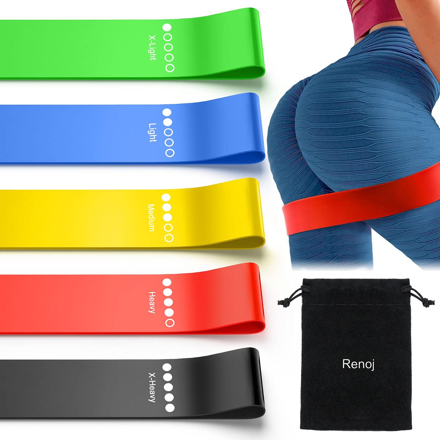 Resistance Bands for Working Out, Elastic Pilates Flexbands Exercice Bands for Physical Therapy, Yoga Starter Set of Stretch Bands for Booty Legs