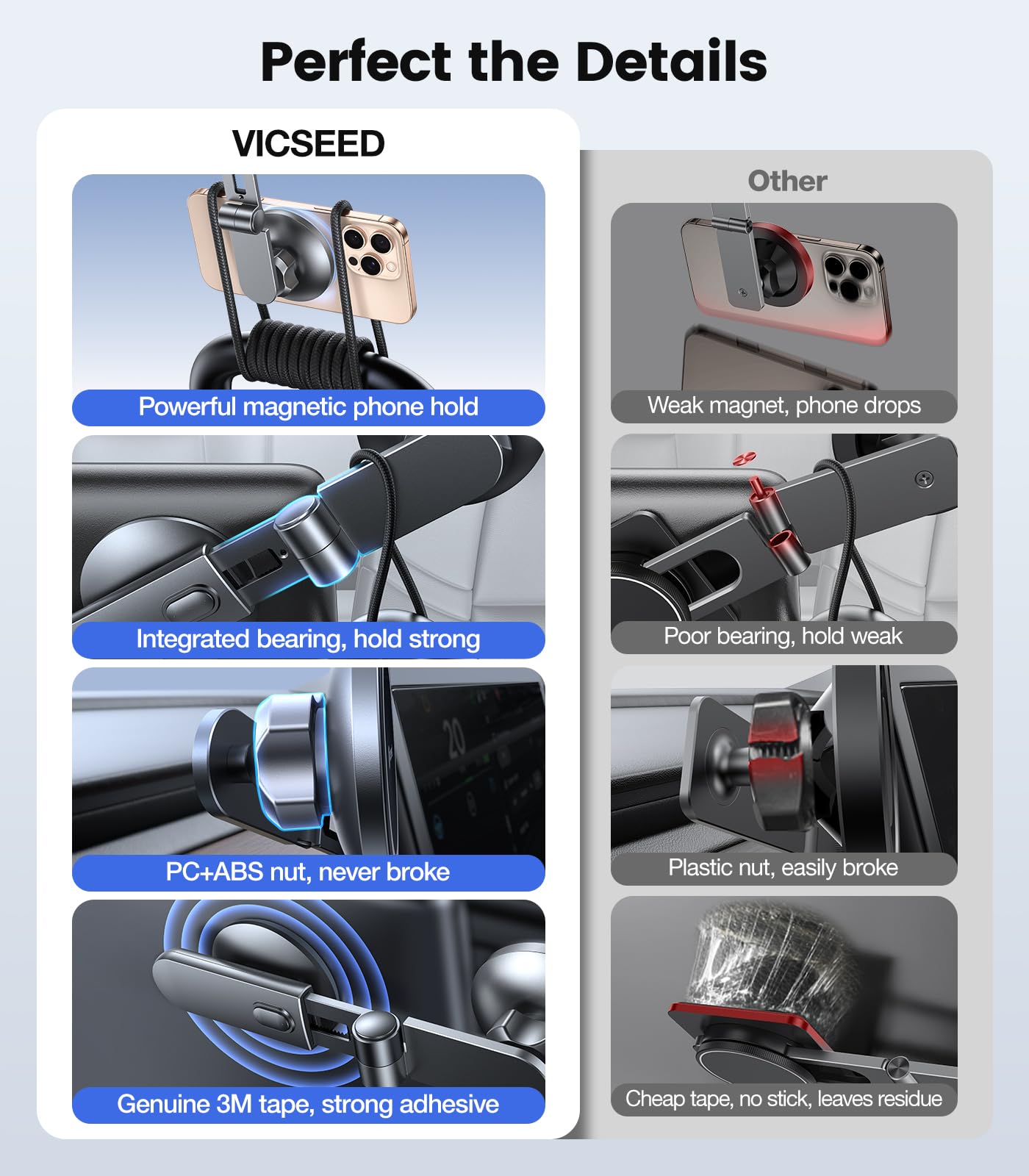 VICSEED Tesla Phone Mount【Strongest Magnet Power】MagSafe Car Mount for Tesla Model 3 Model Y, Foldable Hidden Phone Holder Fit for All Phone, Tesla Model 3 Accessories