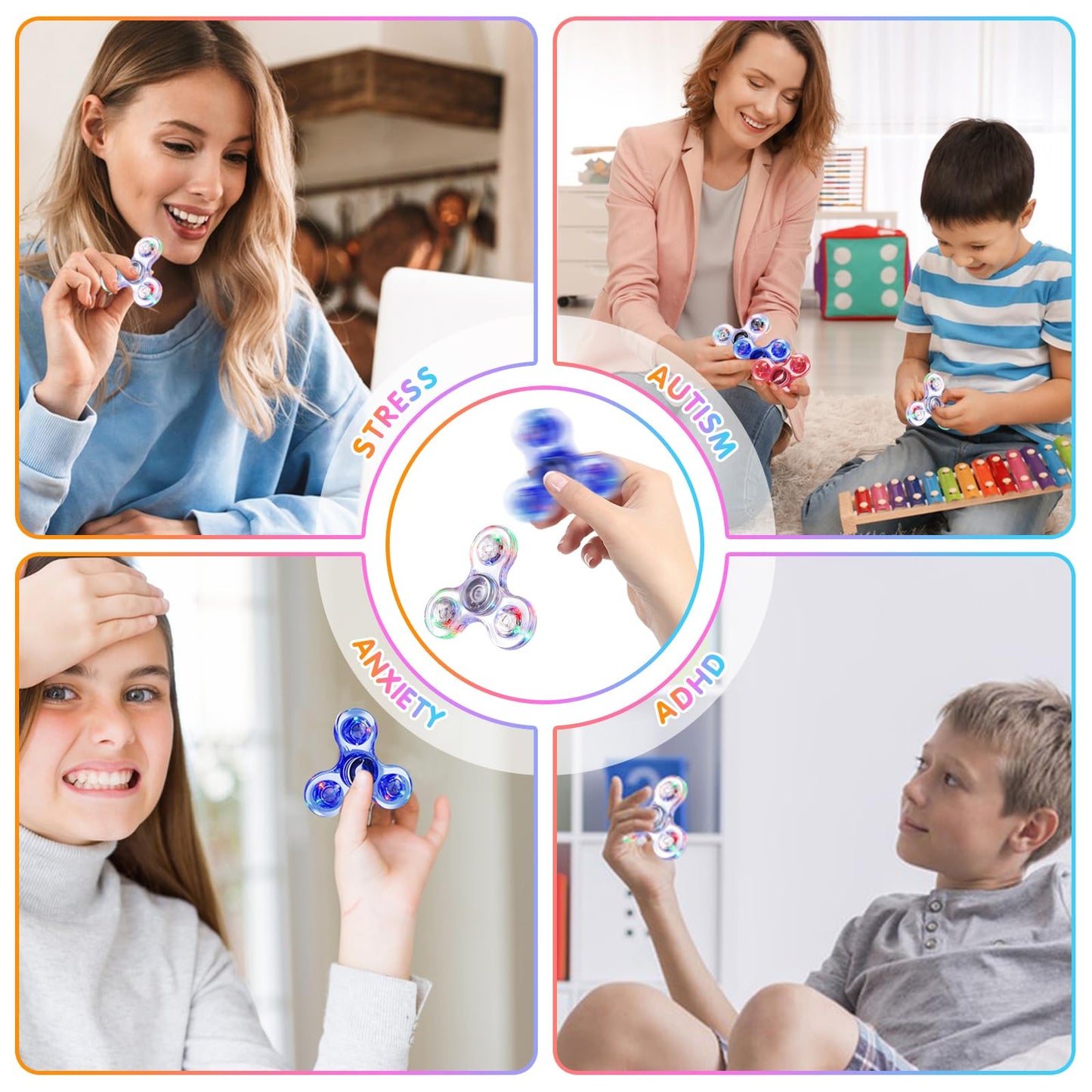 Gigilli Fidget Spinners for Kids 2 Pack, Light up Sensory Fidget Toys Adults Kids 4-8-12, Easter Basket Stuffers Egg Fillers Glow in The Dark ADHD Autism Toys 5-7 Boys Girls Classroom Prizes Fidgets