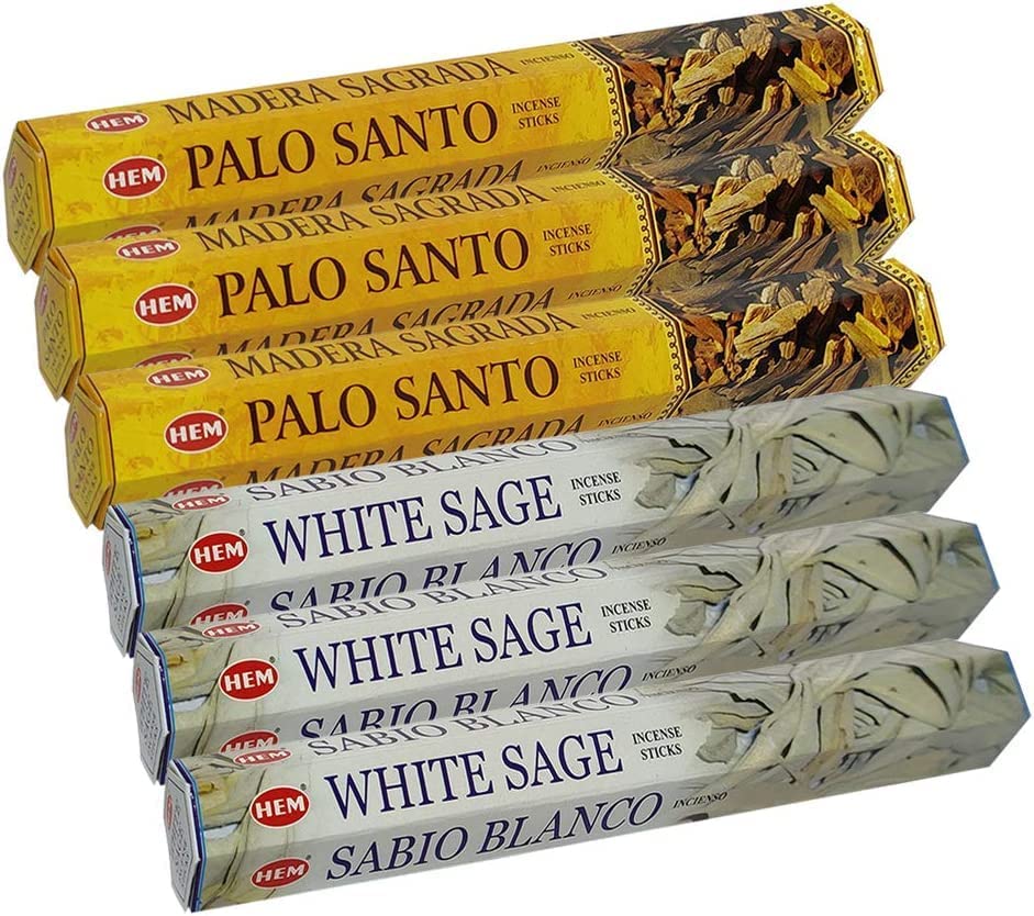 White Sage Incense Sticks and Hem De Palo Santo Incense Sticks with Incense Holder Bundle for Smudging Smudge kit Natural Inciensos Aromaticos Home Fragrance