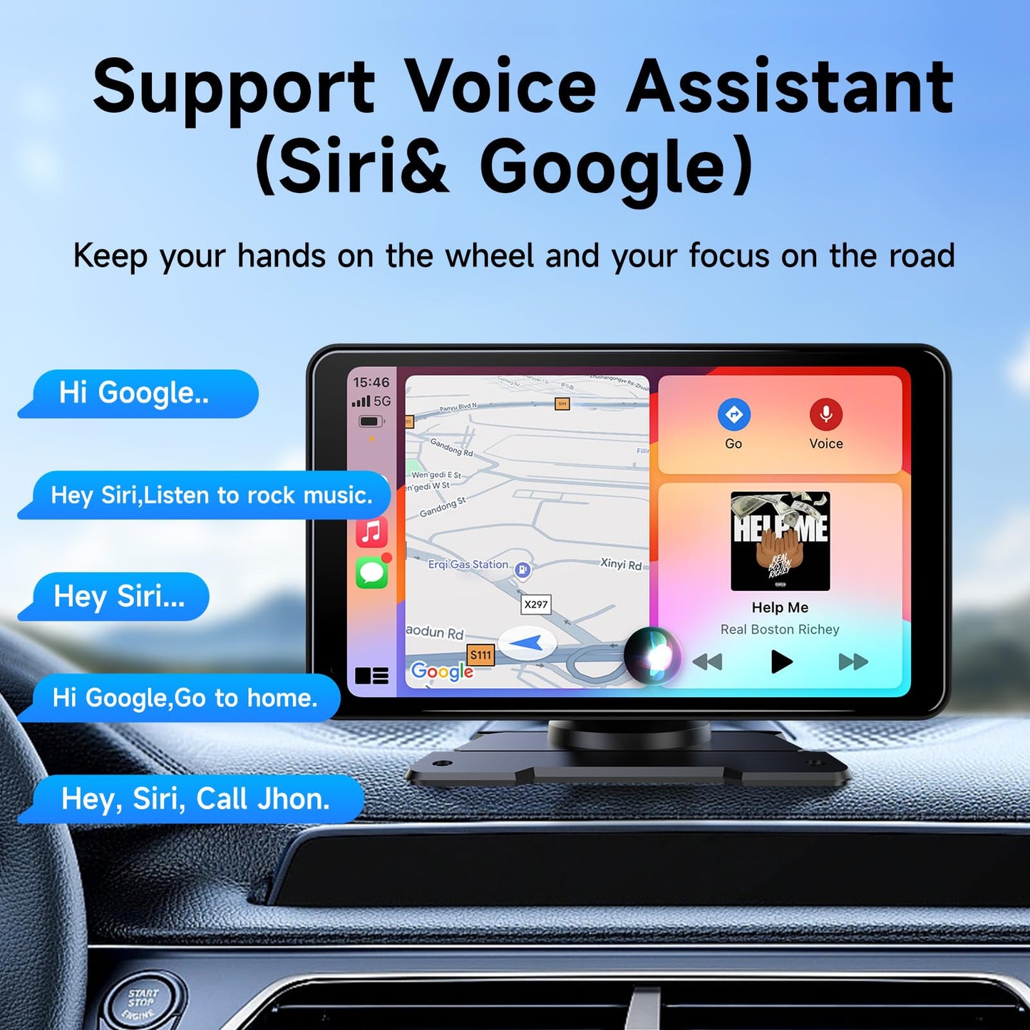 Portable Wireless Carplay Screen for Car, 4K HD A-pple CarPlay & Android Auto Touchscreen with Backup Camera/Mirror Link/Car Audio Receivers/Bluetooth/Siri/GPS Navigation-7 Inch