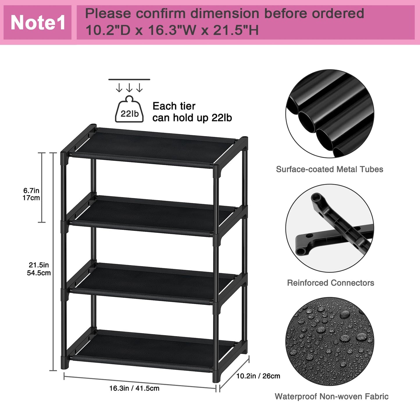 Autonomier 4 Tier Small Shoe Rack, Narrow Stackable Kids Toddler Adult Shoe Storage Organizer Shelf for Closet Floor Entryway Bedroom, Space Saver Shoe Rack Organization Shelves