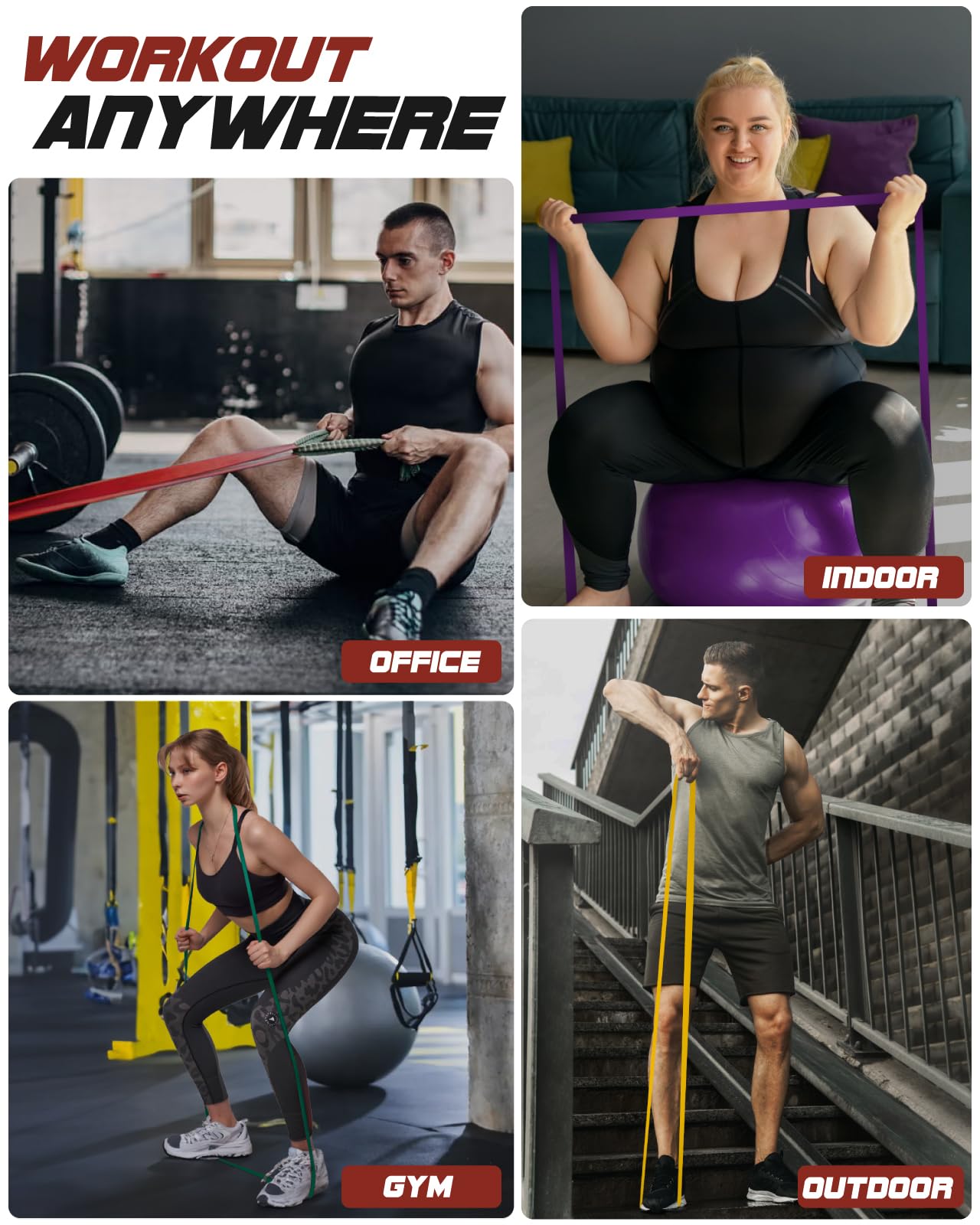 Fitense Resistance Bands Set - Pull Up Bands with 6 Resistance Levels 15-170 LBS for Men Women, Exercise Bands with Door Anchor, Training Poster & Pouch for Body Stretching, Pull Up Assist